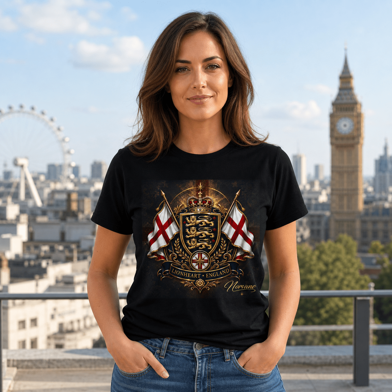 Norvane Lionheart England T-Shirt – Three Lions St George Cross Crest in Black