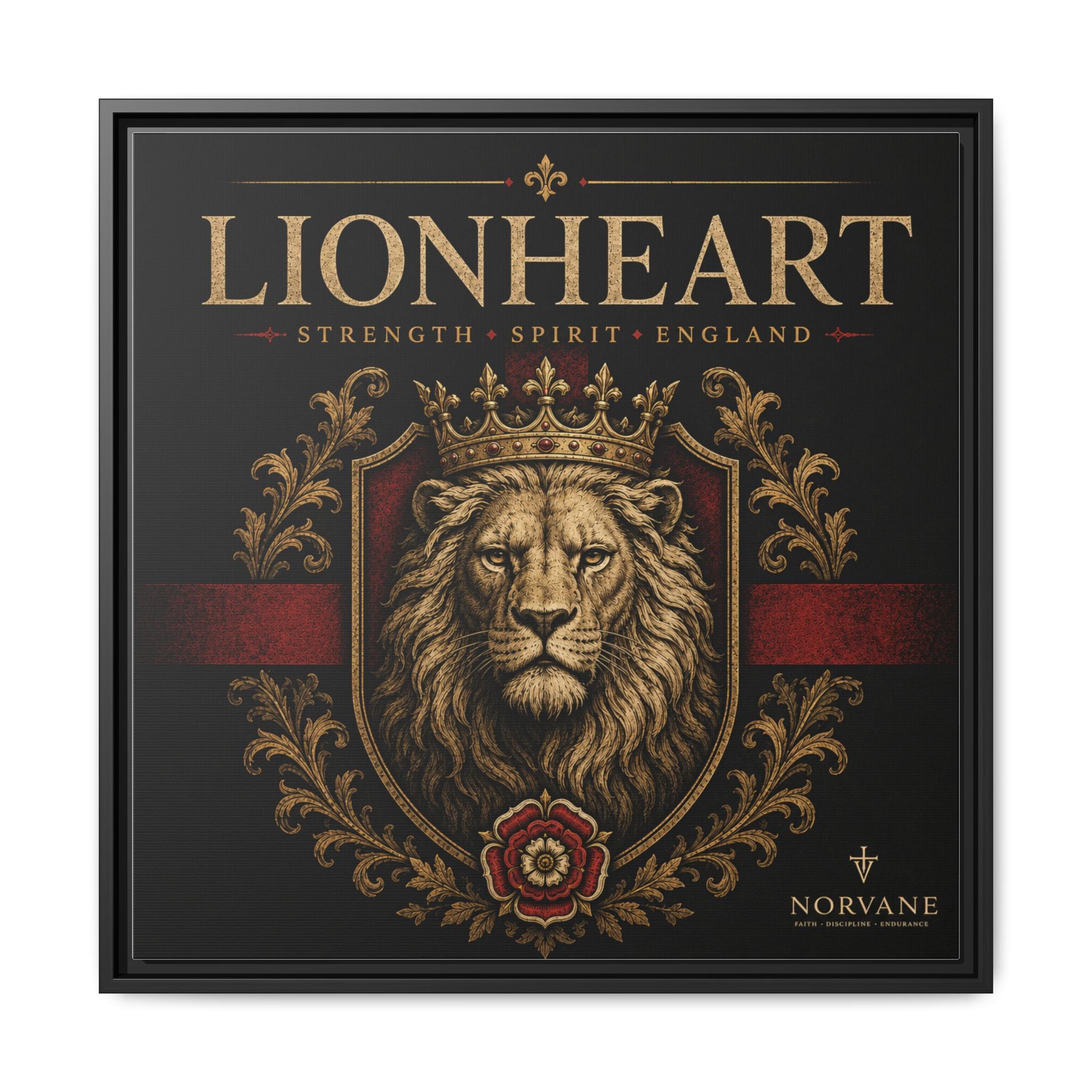 Norvane Lionheart Framed Canvas – Regal Crowned Lion Wall Art in Black