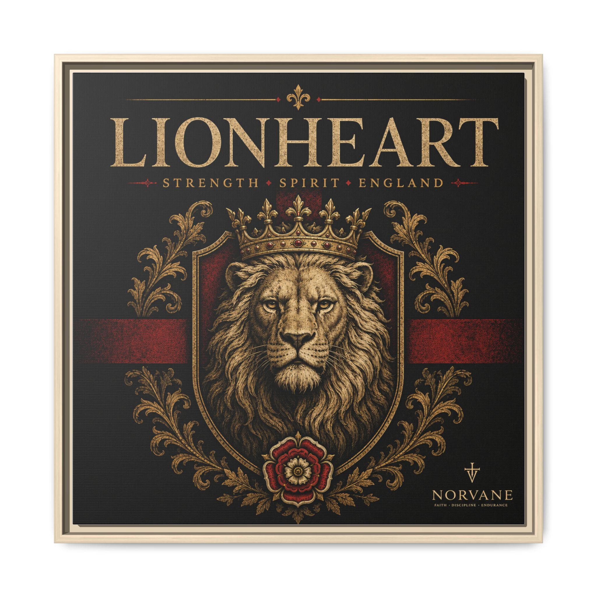 Norvane Lionheart Framed Canvas – Regal Crowned Lion Wall Art in Natural