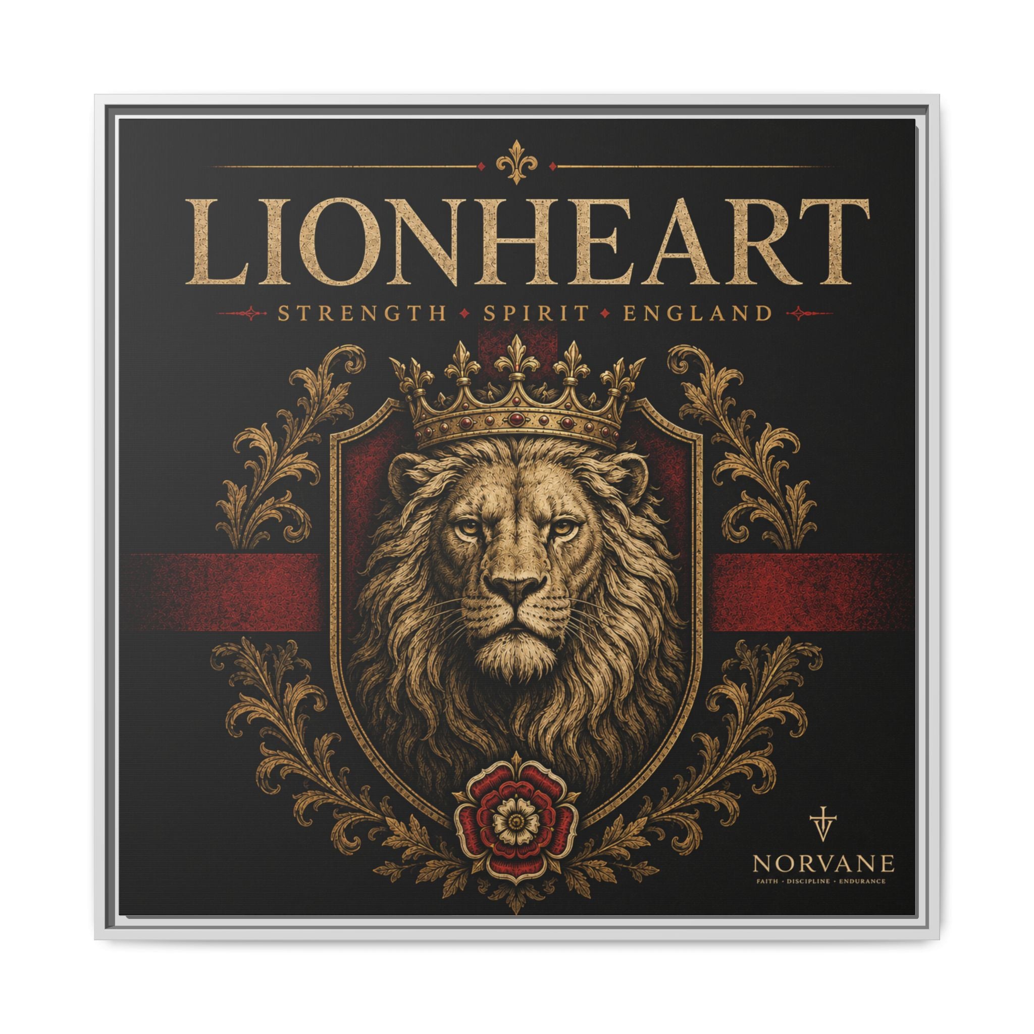 Norvane Lionheart Framed Canvas – Regal Crowned Lion Wall Art in White – view 12