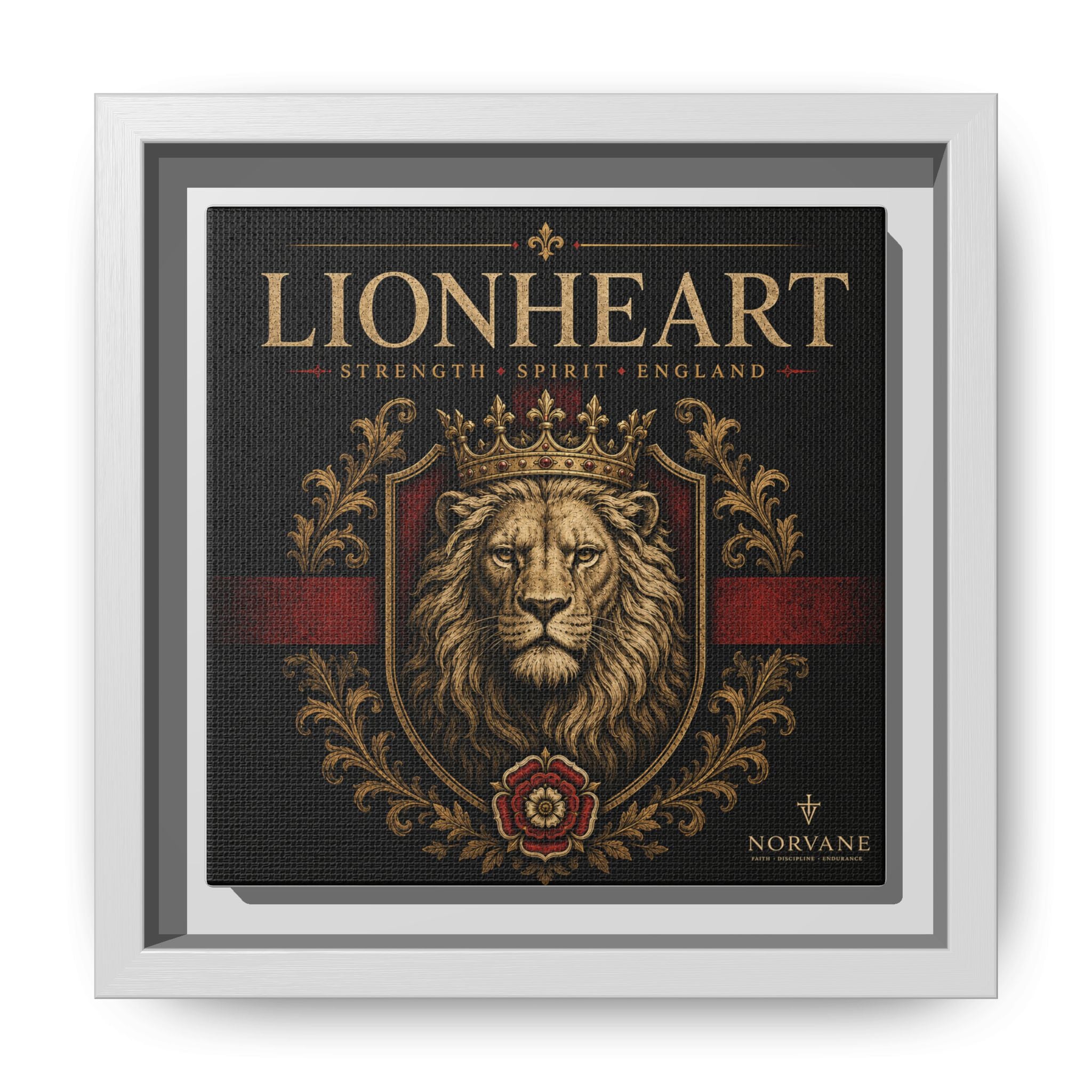 Norvane Lionheart Framed Canvas – Regal Crowned Lion Wall Art in White – view 17