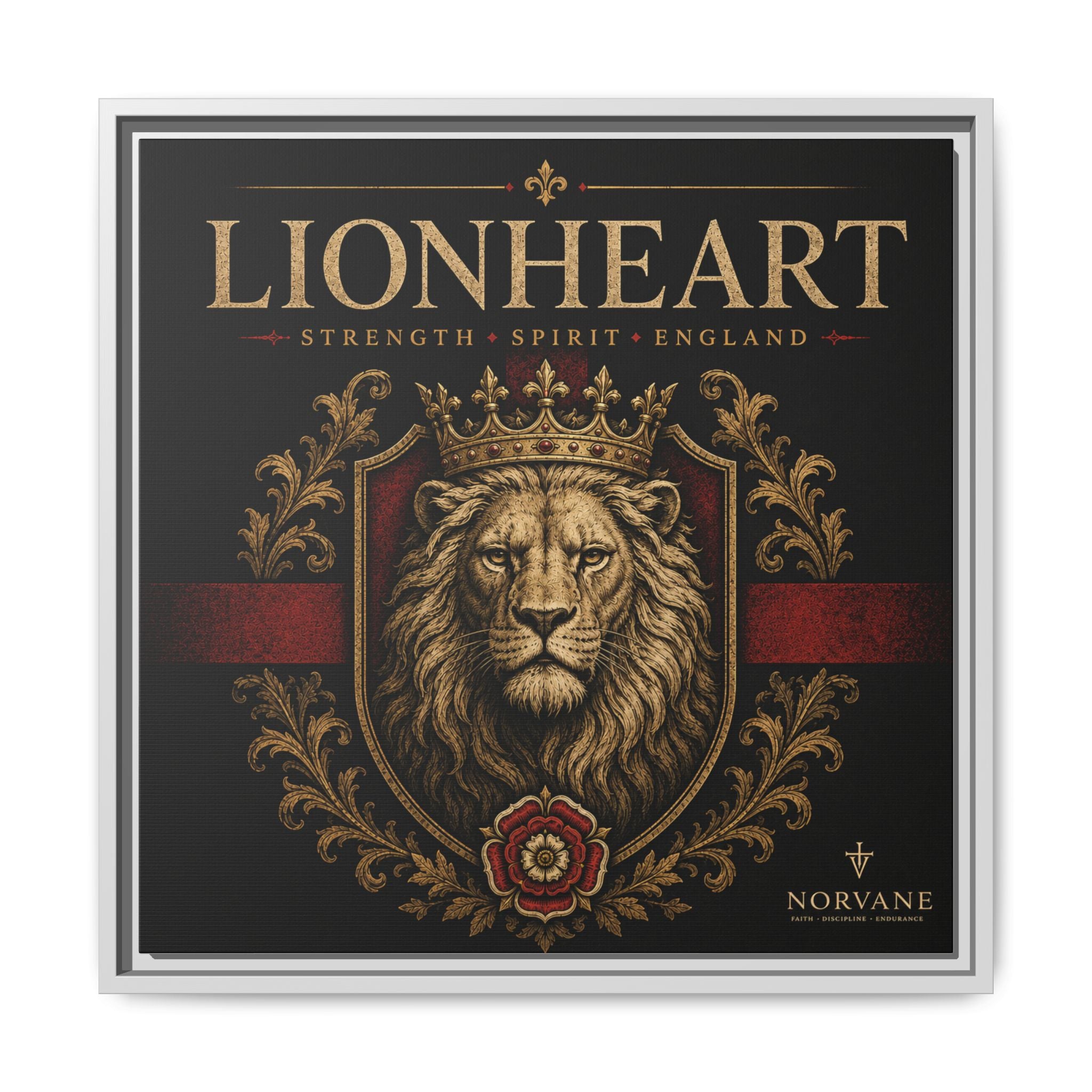 Norvane Lionheart Framed Canvas – Regal Crowned Lion Wall Art in White – view 24
