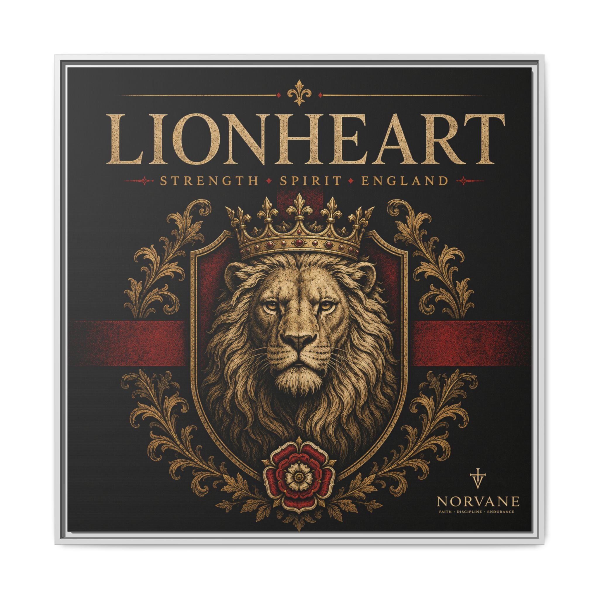 Norvane Lionheart Framed Canvas – Regal Crowned Lion Wall Art in White – view 25