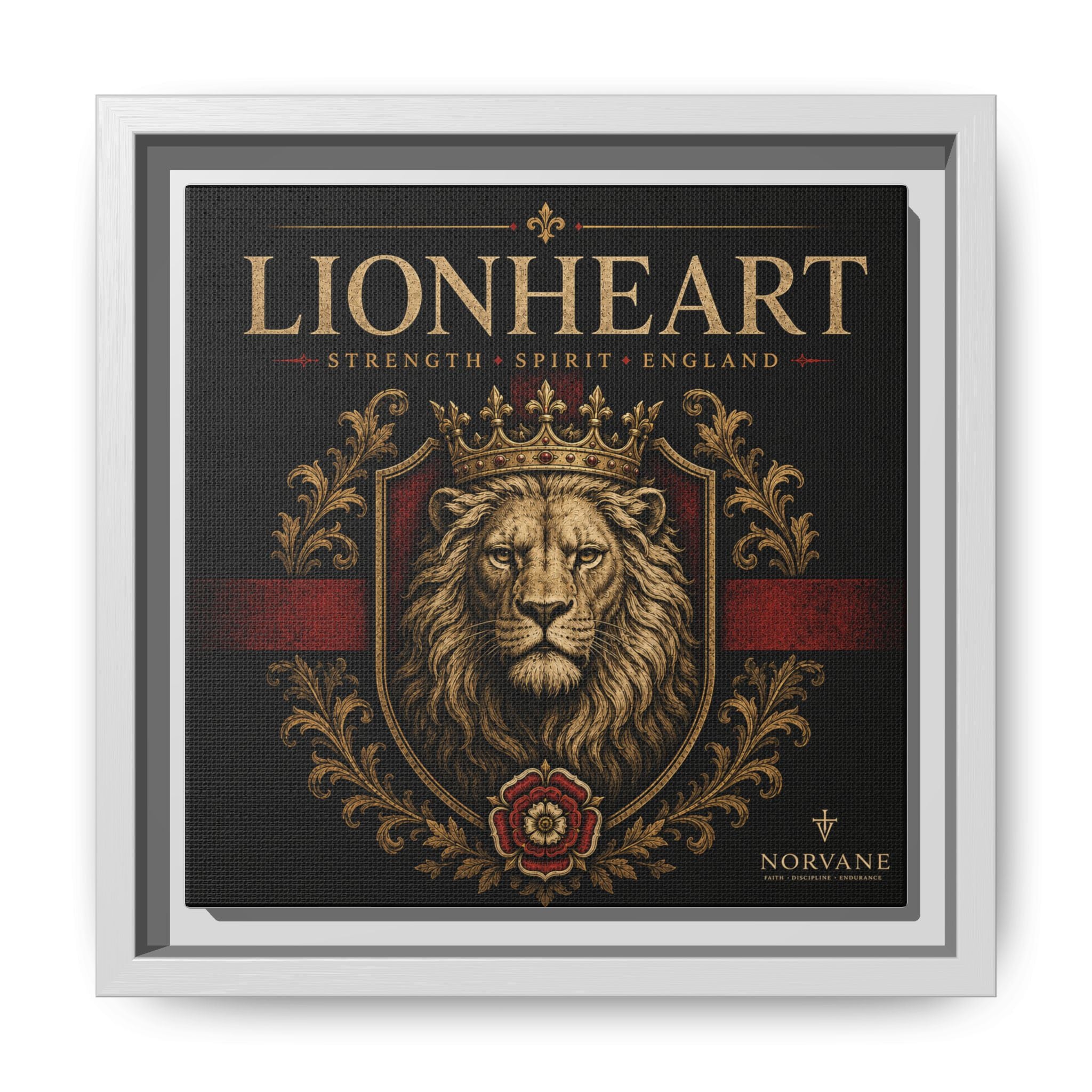 Norvane Lionheart Framed Canvas – Regal Crowned Lion Wall Art in White – view 5