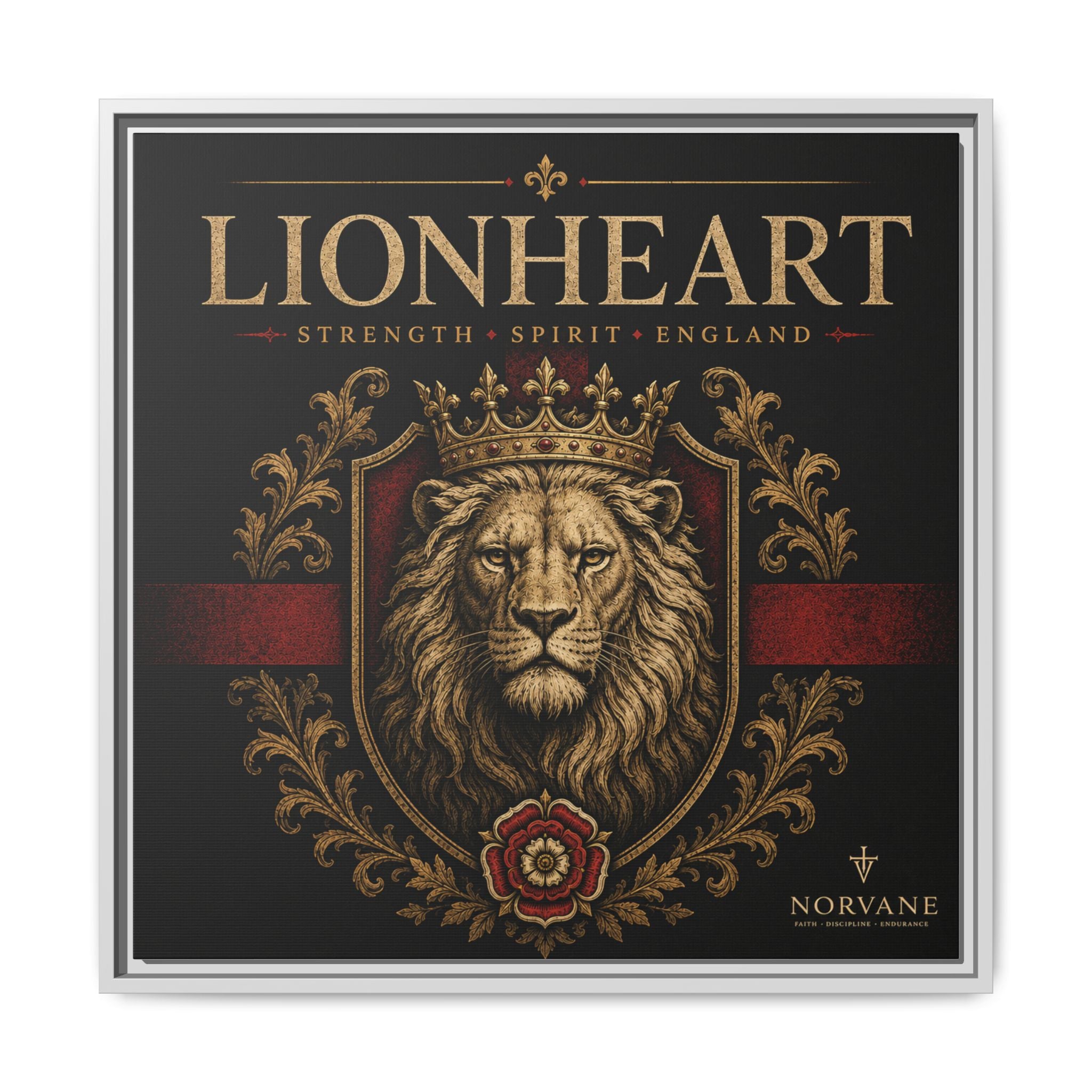 Norvane Lionheart Framed Canvas – Regal Crowned Lion Wall Art in White
