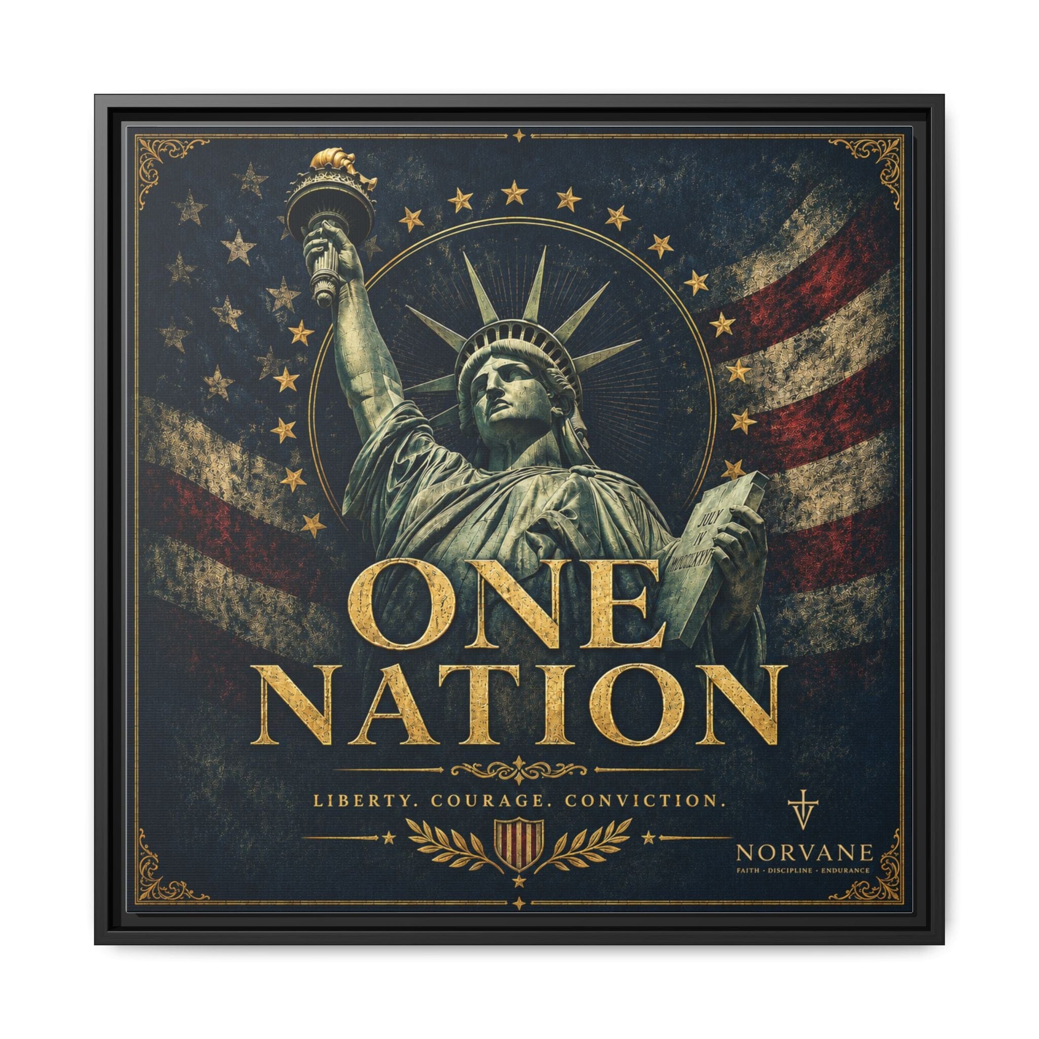 Norvane One Nation Canvas Print – Statue of Liberty Patriotic Wall Art in Black