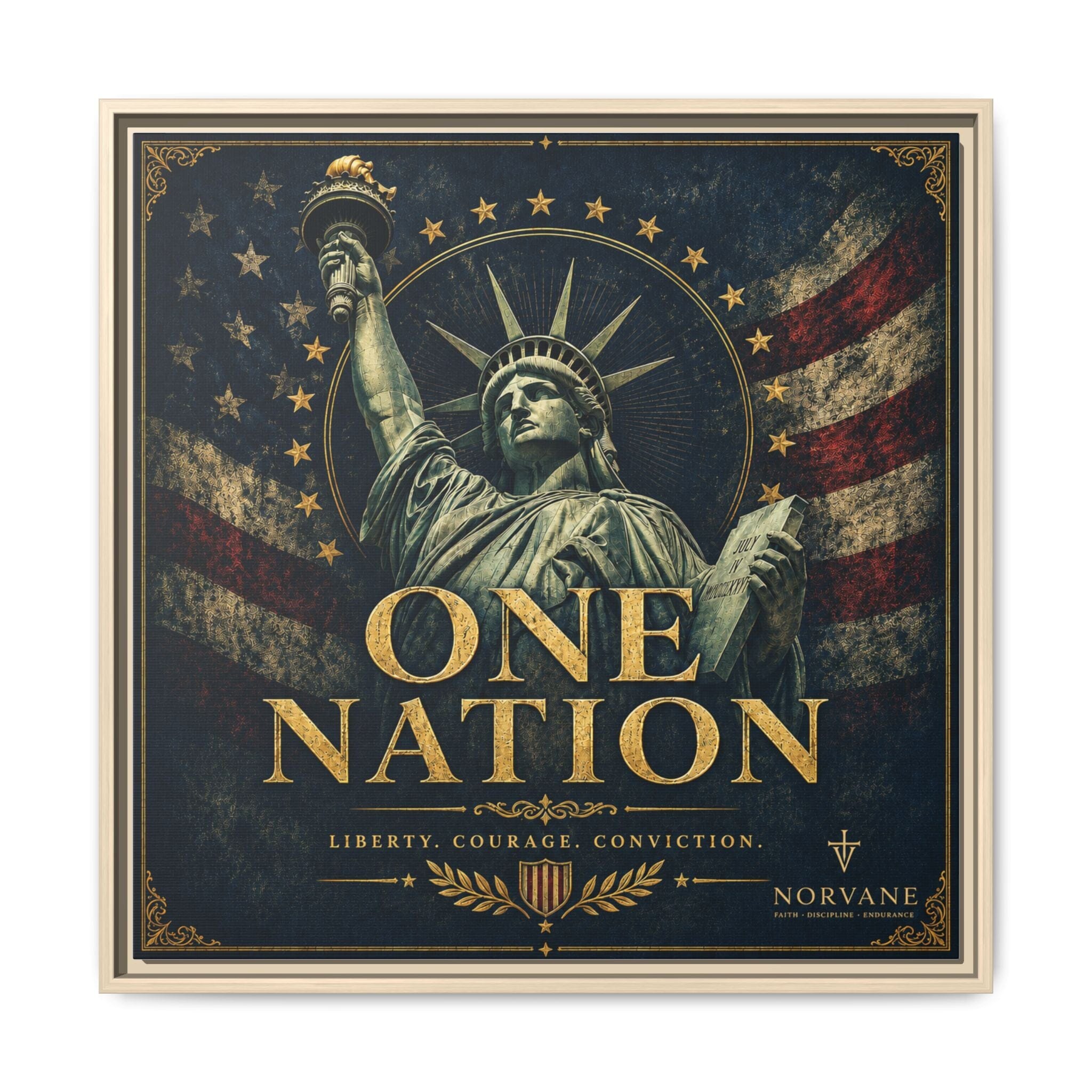 Norvane One Nation Canvas Print – Statue of Liberty Patriotic Wall Art in Natural
