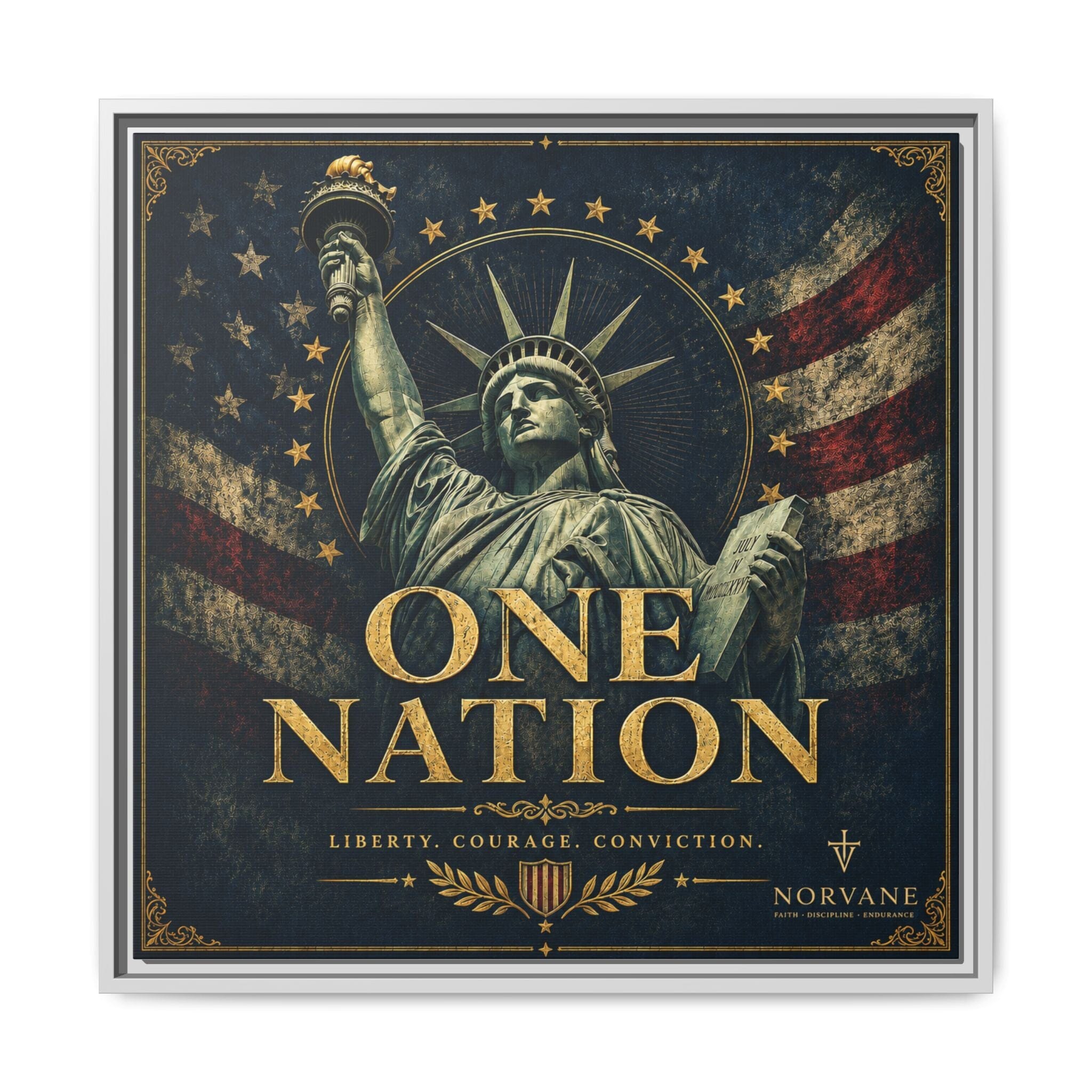 Norvane One Nation Canvas Print – Statue of Liberty Patriotic Wall Art in White