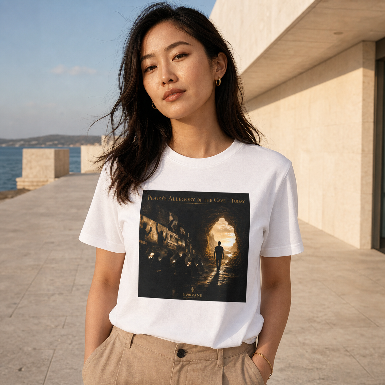 Norvane Plato’s Allegory of the Cave T-Shirt – Modern Philosophy Graphic Tee in White