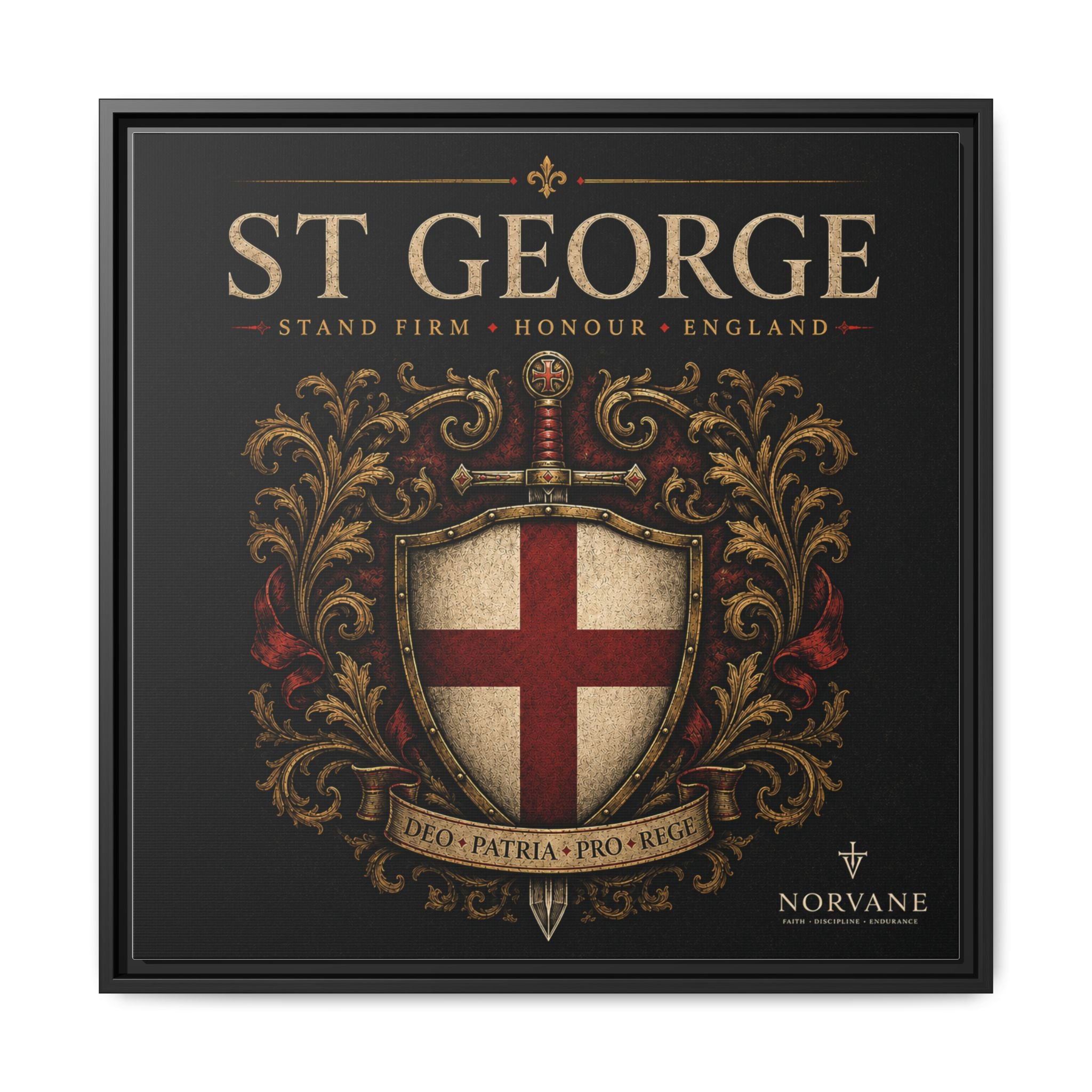 Norvane St George Shield Framed Canvas – England Crest Wall Art in Black