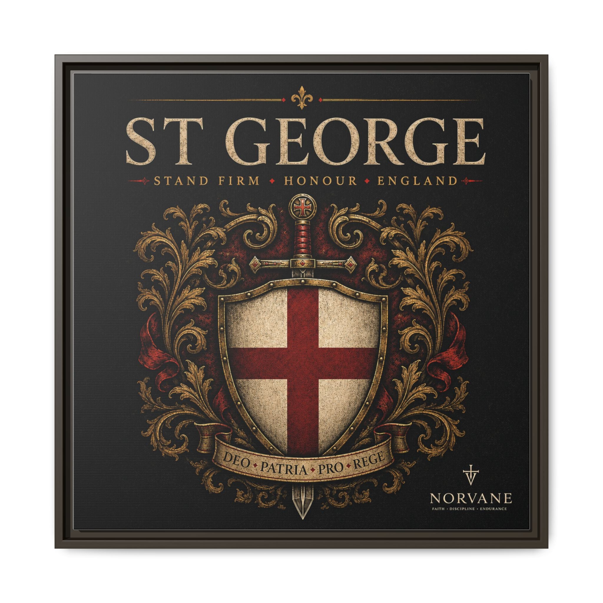 Norvane St George Shield Framed Canvas – England Crest Wall Art in Espresso