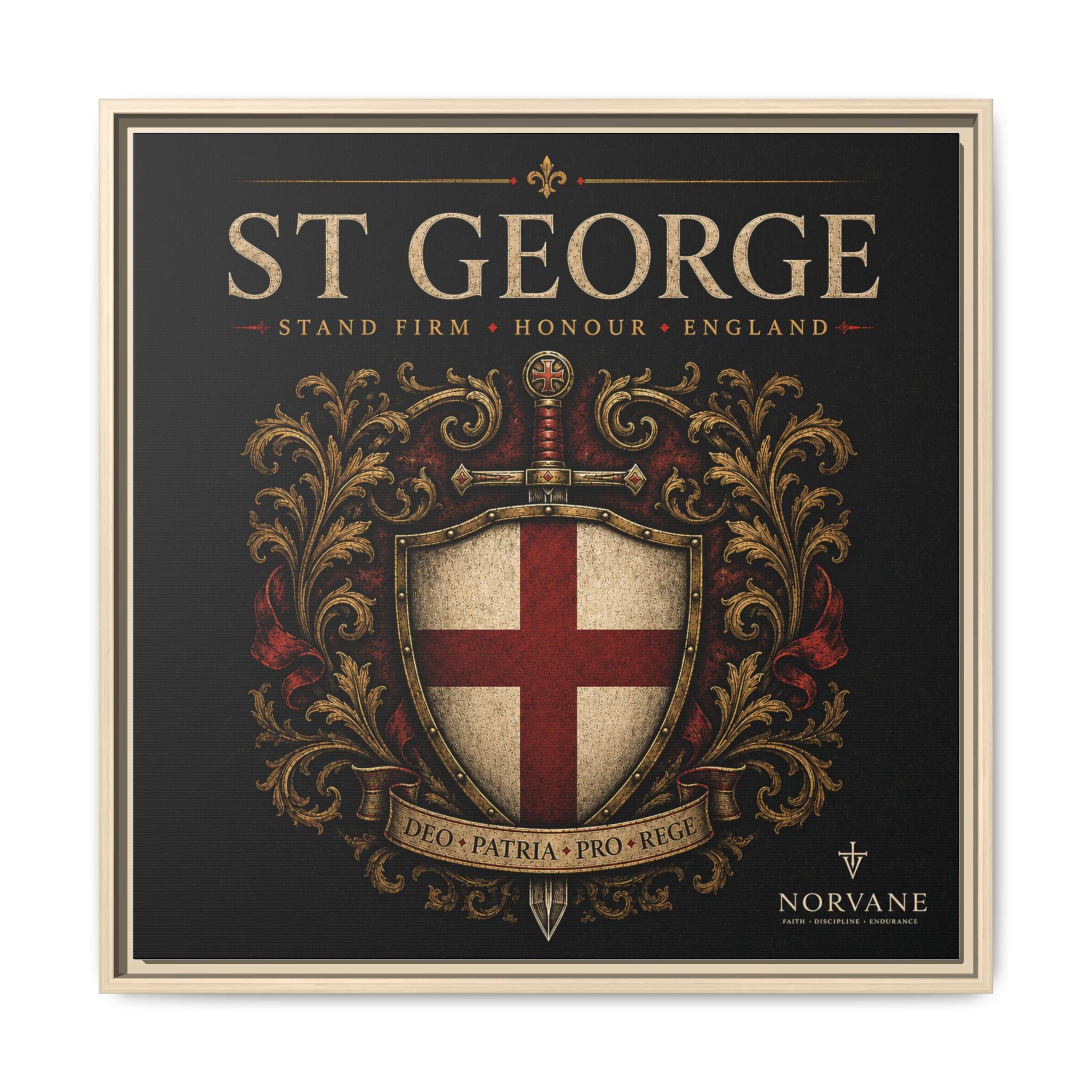 Norvane St George Shield Framed Canvas – England Crest Wall Art in Natural