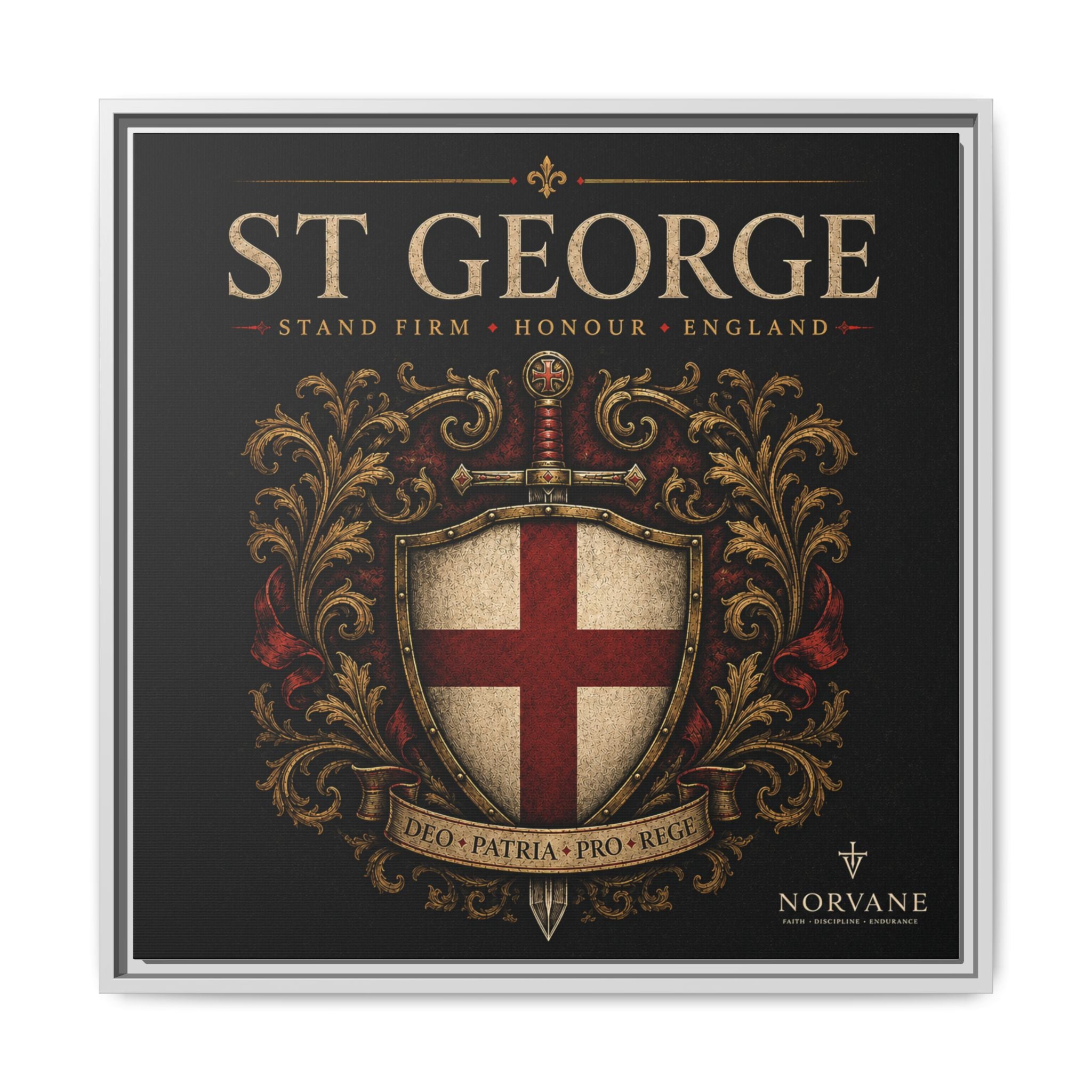 Norvane St George Shield Framed Canvas – England Crest Wall Art in White