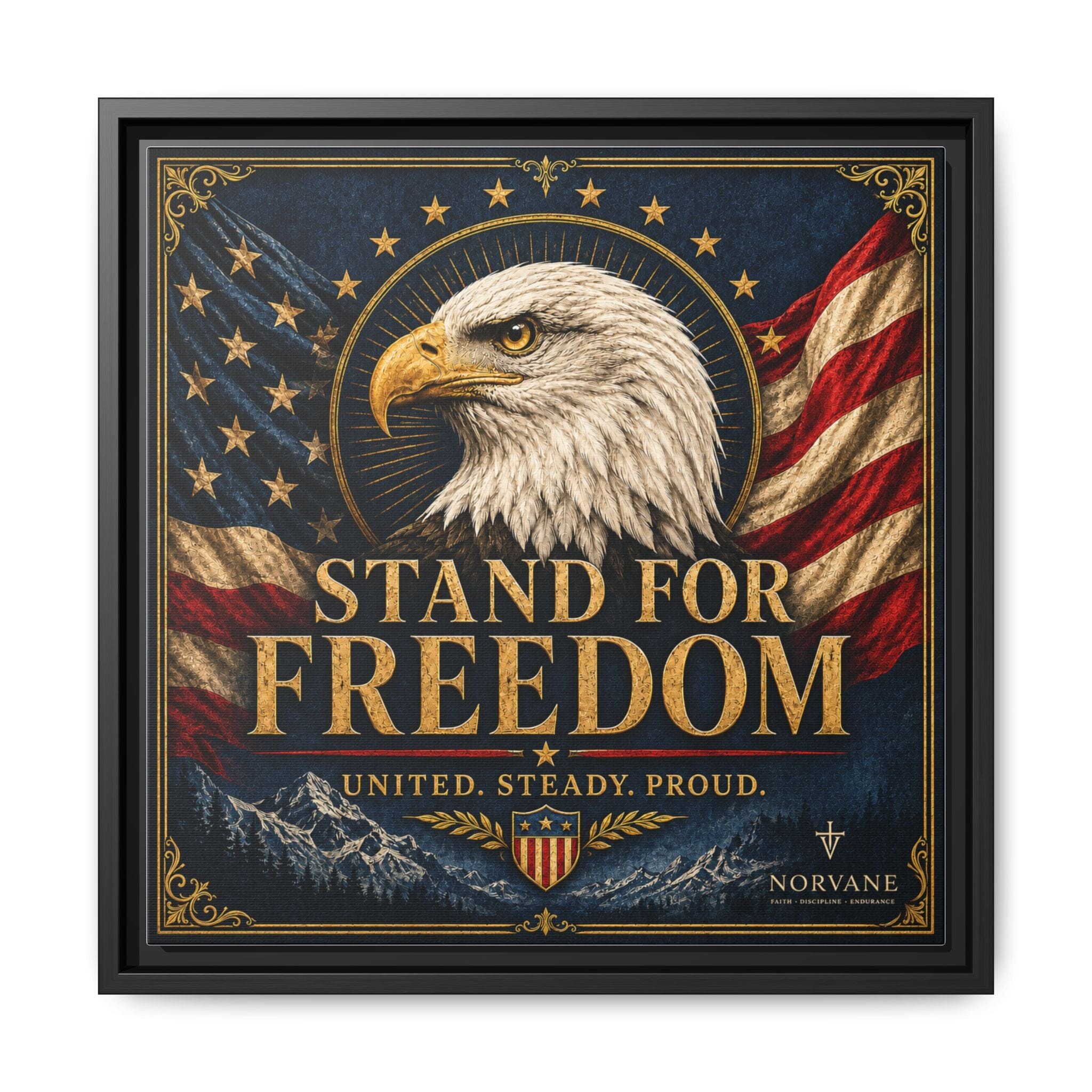 Norvane Stand for Freedom Framed Canvas – Eagle & American Flag Wall Art in Black – view 16