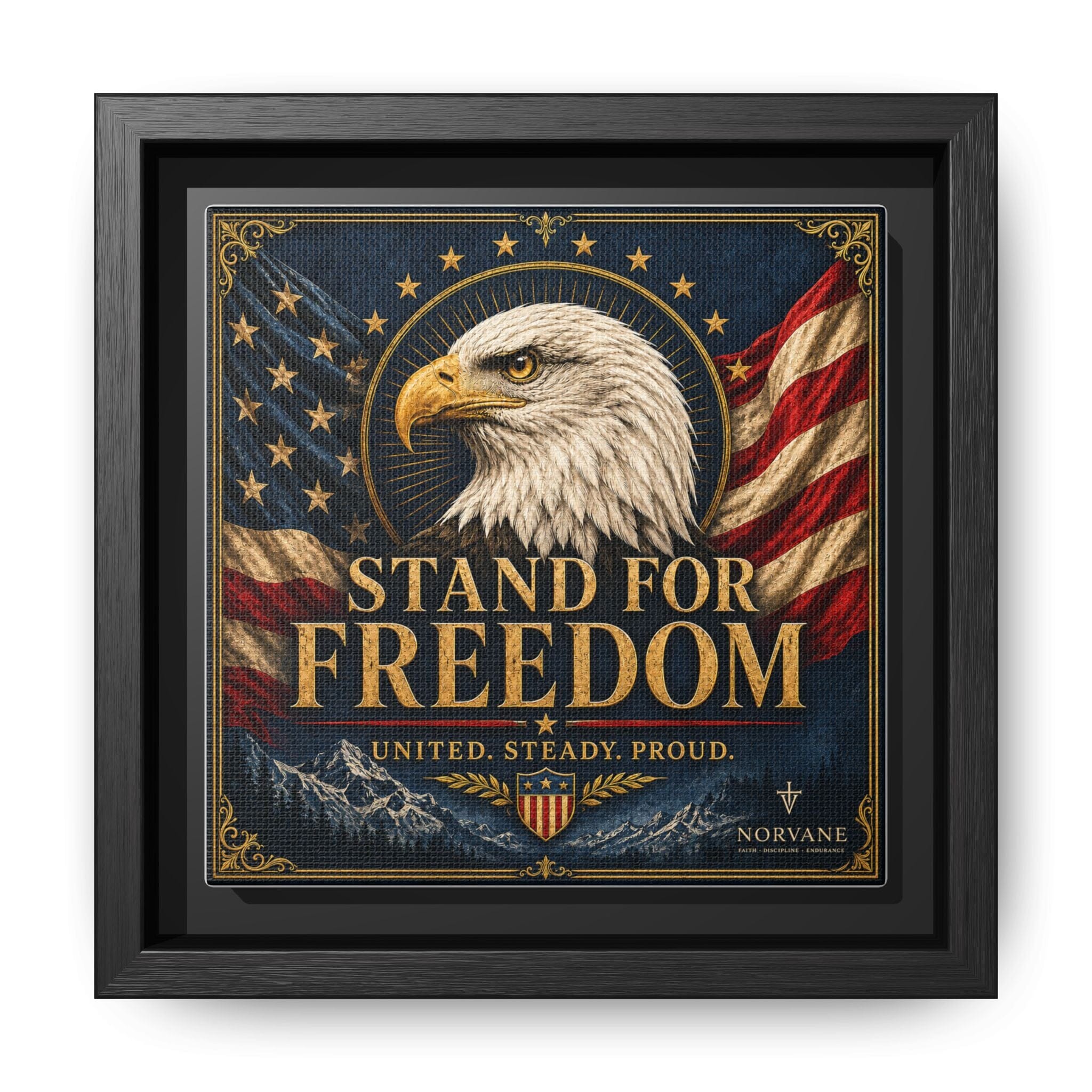 Norvane Stand for Freedom Framed Canvas – Eagle & American Flag Wall Art in Black – view 18
