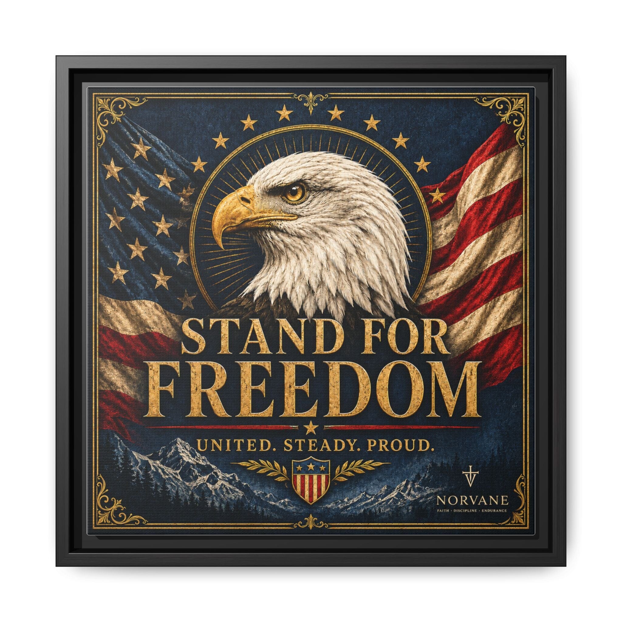Norvane Stand for Freedom Framed Canvas – Eagle & American Flag Wall Art in Black – view 29