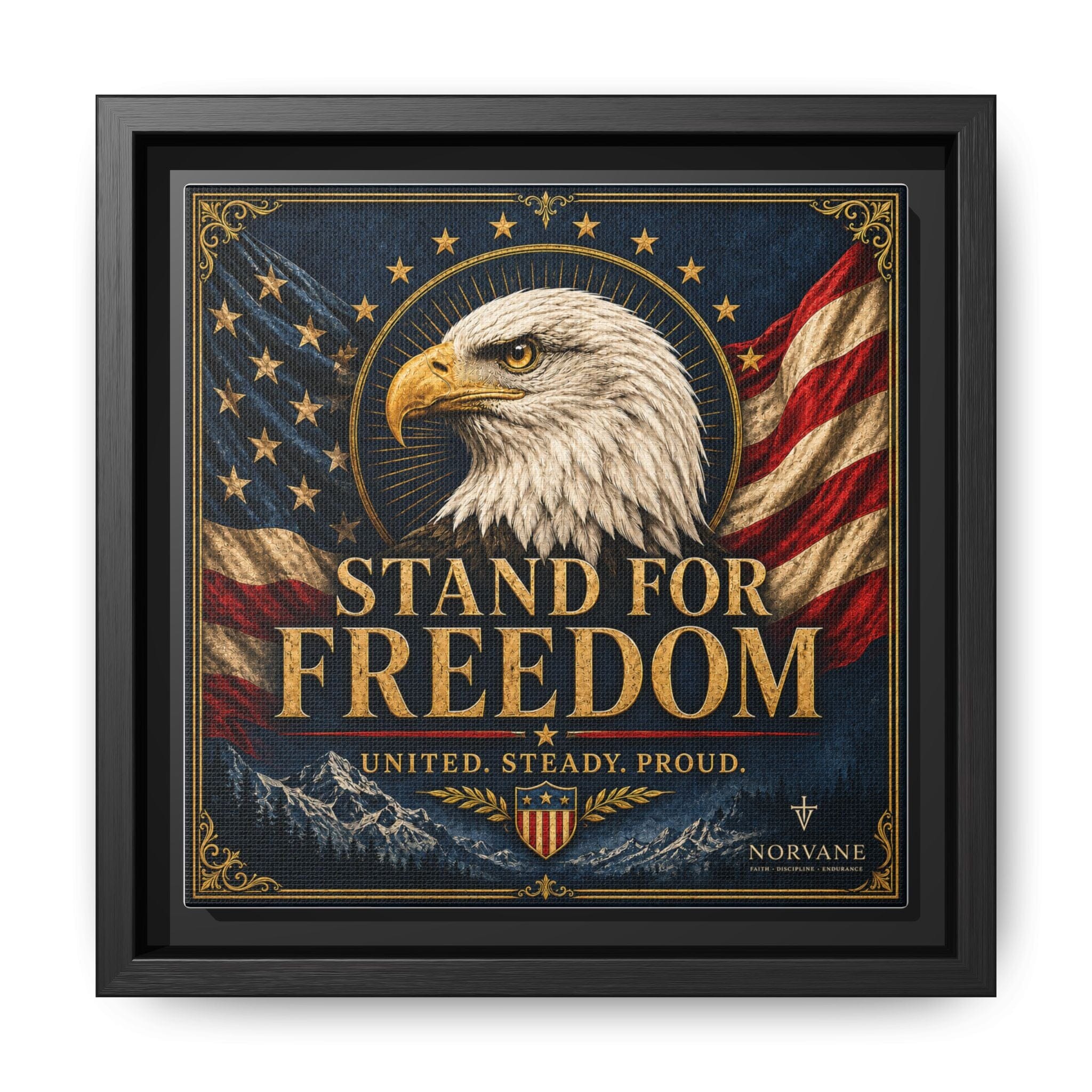 Norvane Stand for Freedom Framed Canvas – Eagle & American Flag Wall Art in Black – view 6