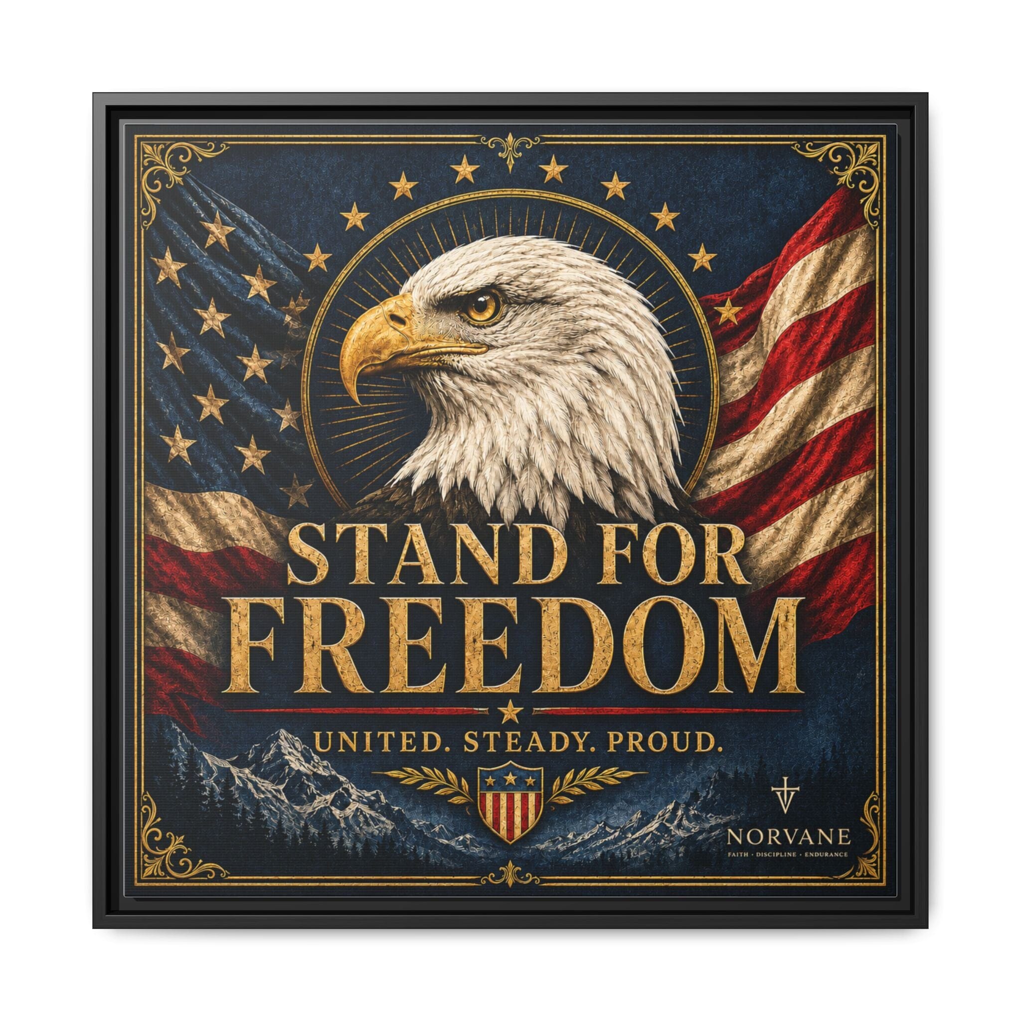 Norvane Stand for Freedom Framed Canvas – Eagle & American Flag Wall Art in Black