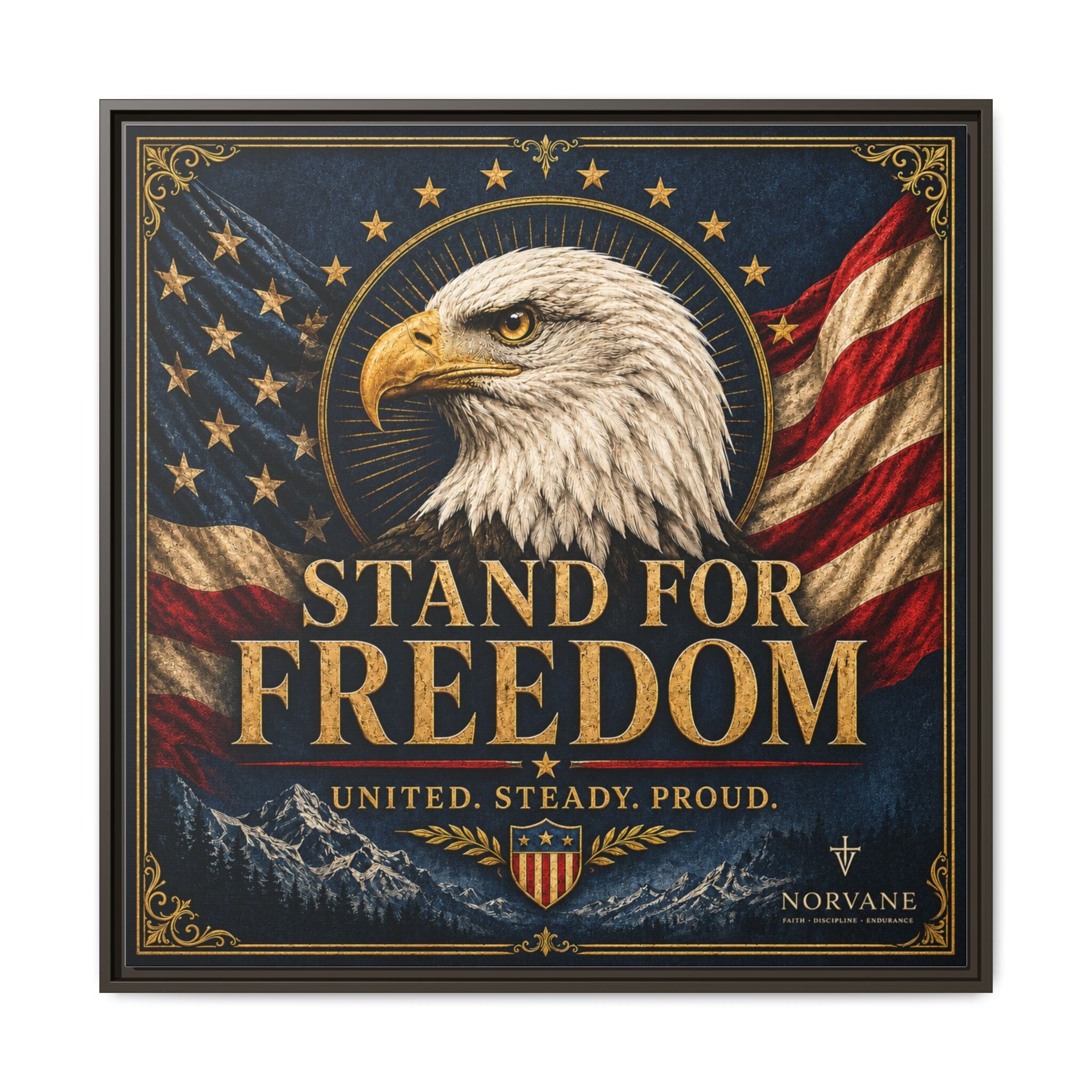 Norvane Stand for Freedom Framed Canvas – Eagle & American Flag Wall Art in Espresso – view 9