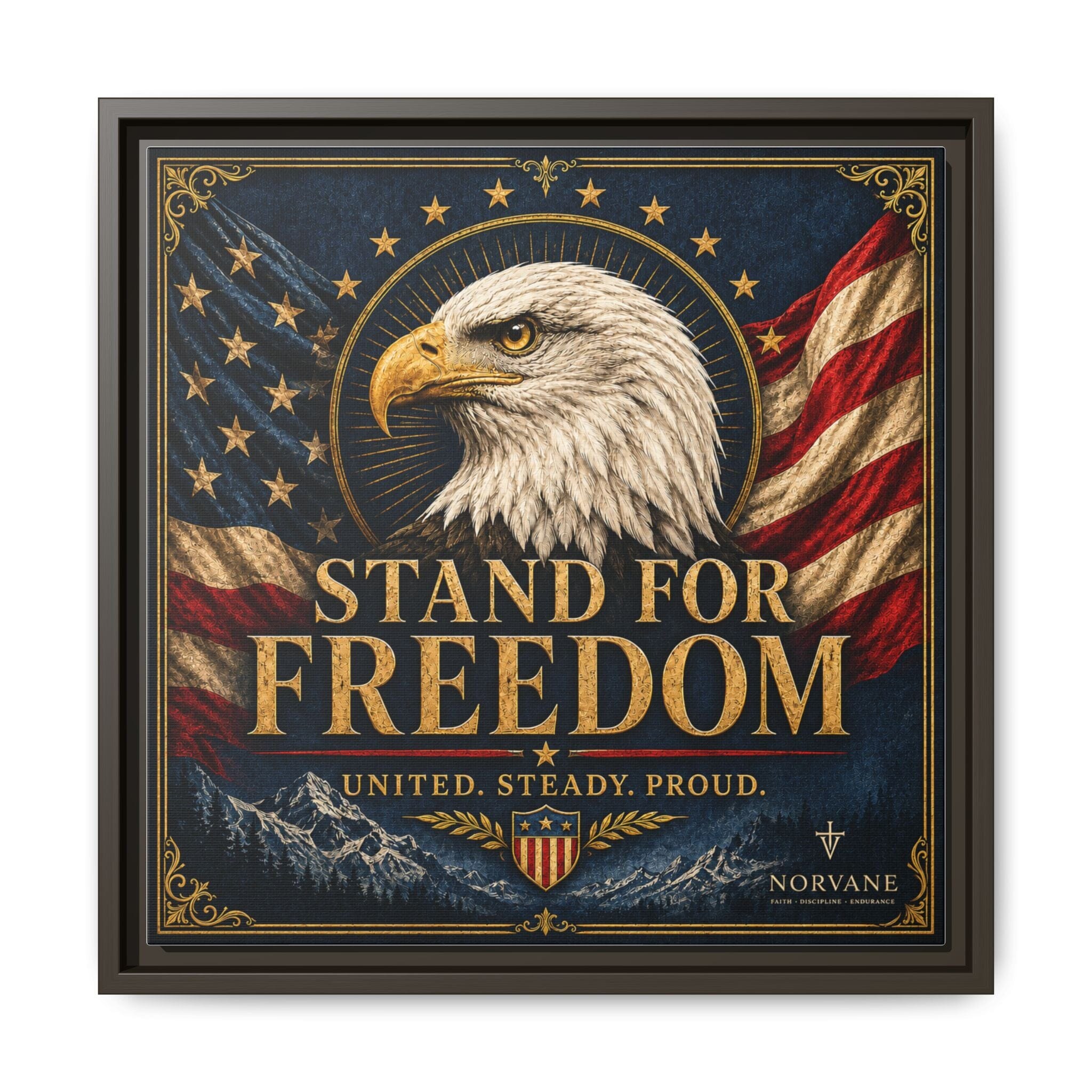 Norvane Stand for Freedom Framed Canvas – Eagle & American Flag Wall Art in Espresso – view 14