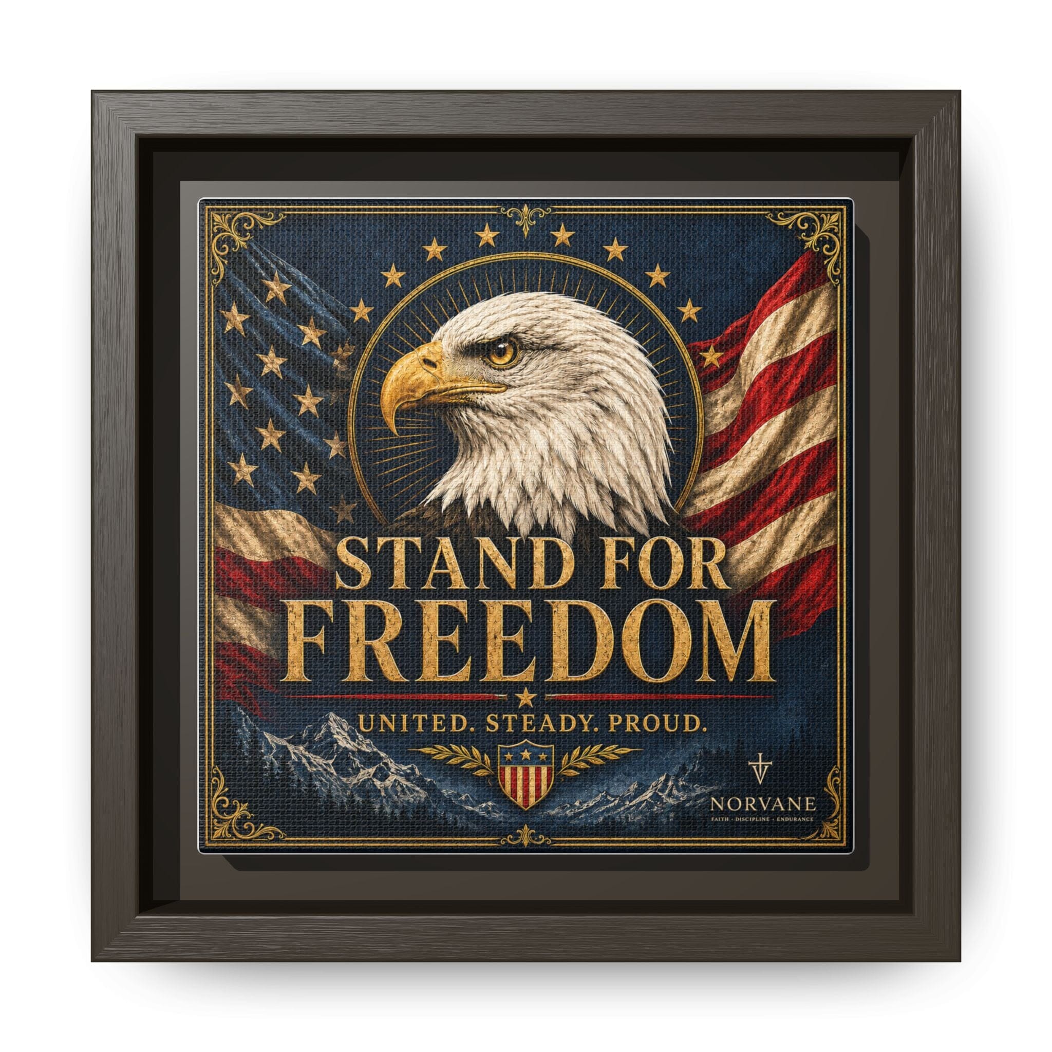 Norvane Stand for Freedom Framed Canvas – Eagle & American Flag Wall Art in Espresso – view 19
