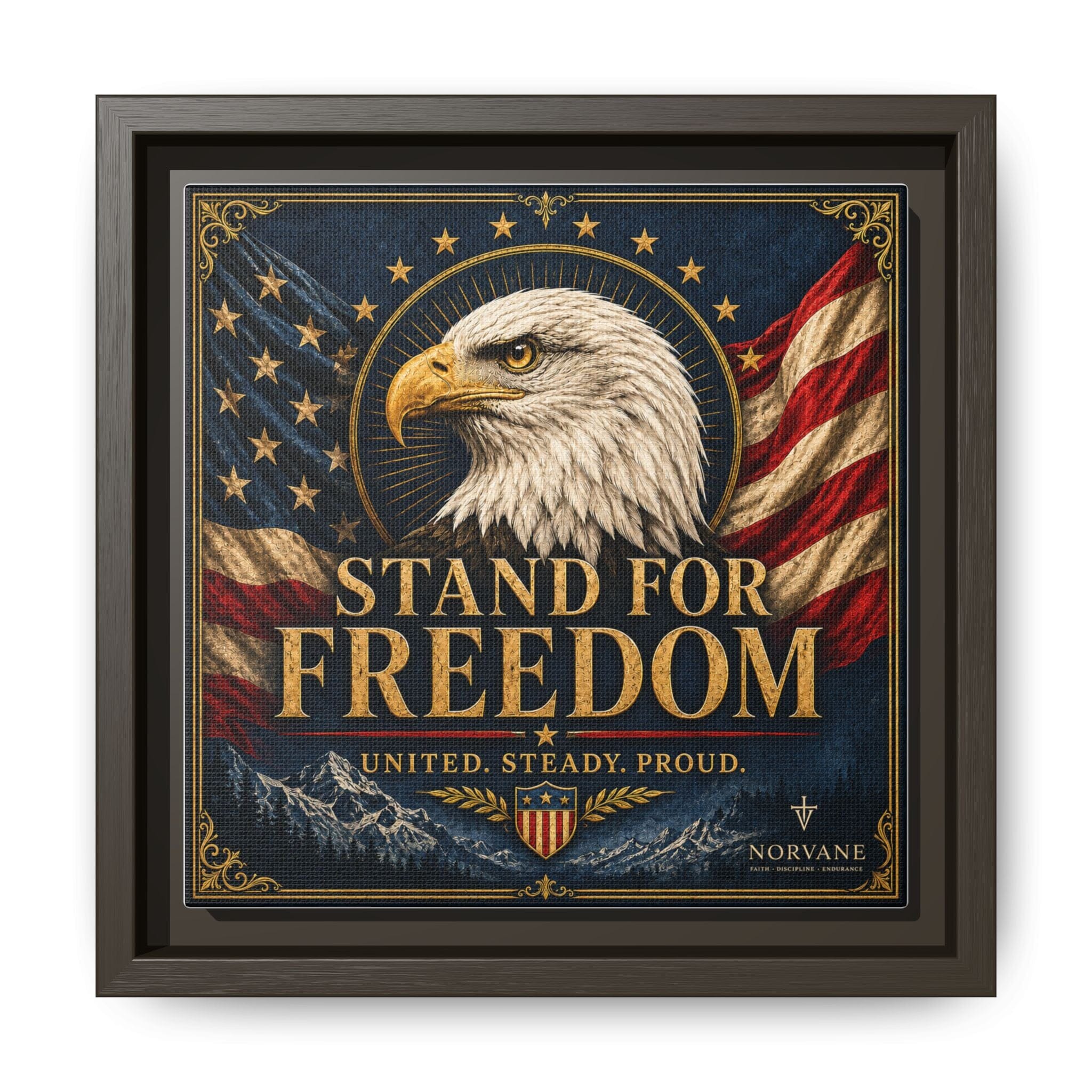 Norvane Stand for Freedom Framed Canvas – Eagle & American Flag Wall Art in Espresso – view 7
