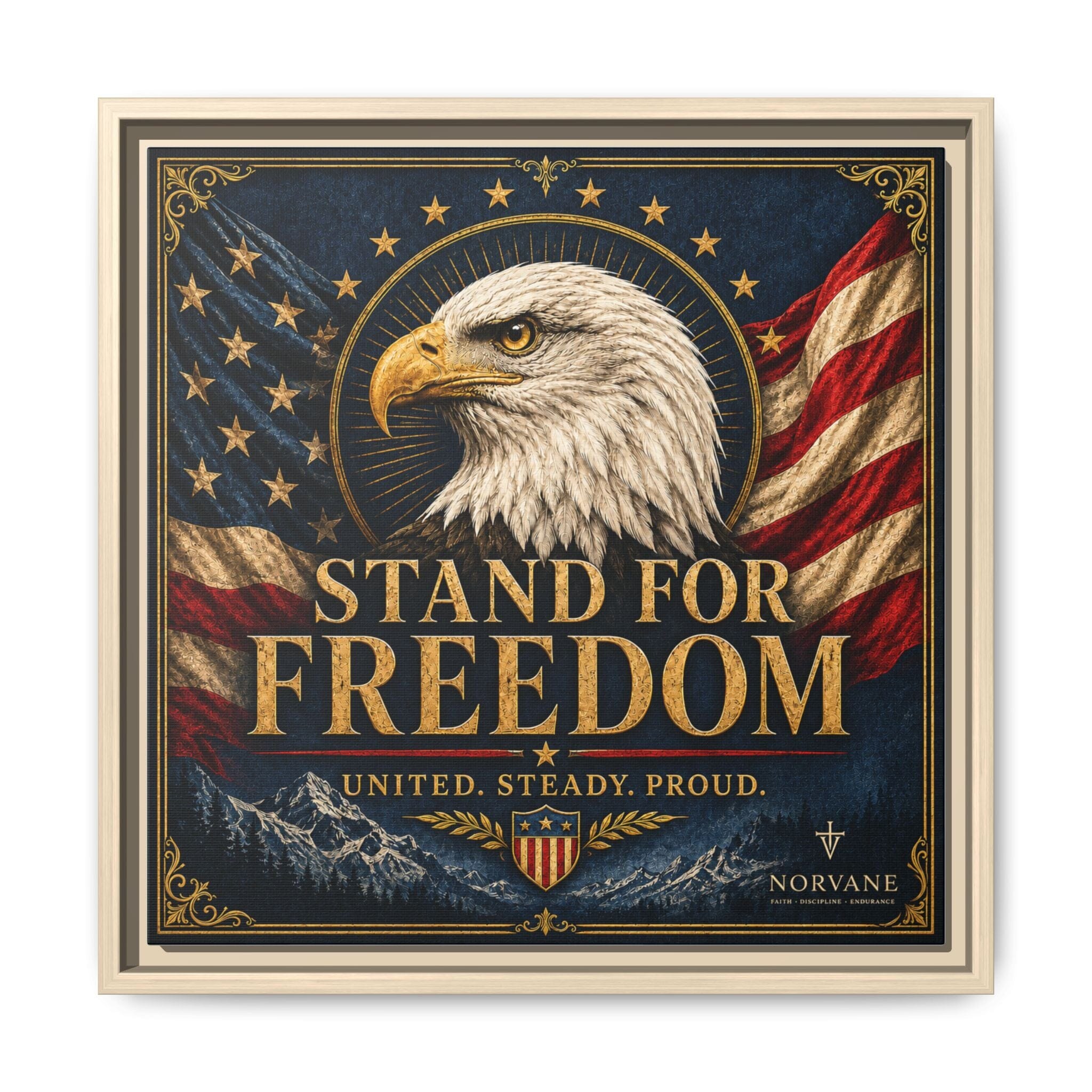 Norvane Stand for Freedom Framed Canvas – Eagle & American Flag Wall Art in Natural – view 13