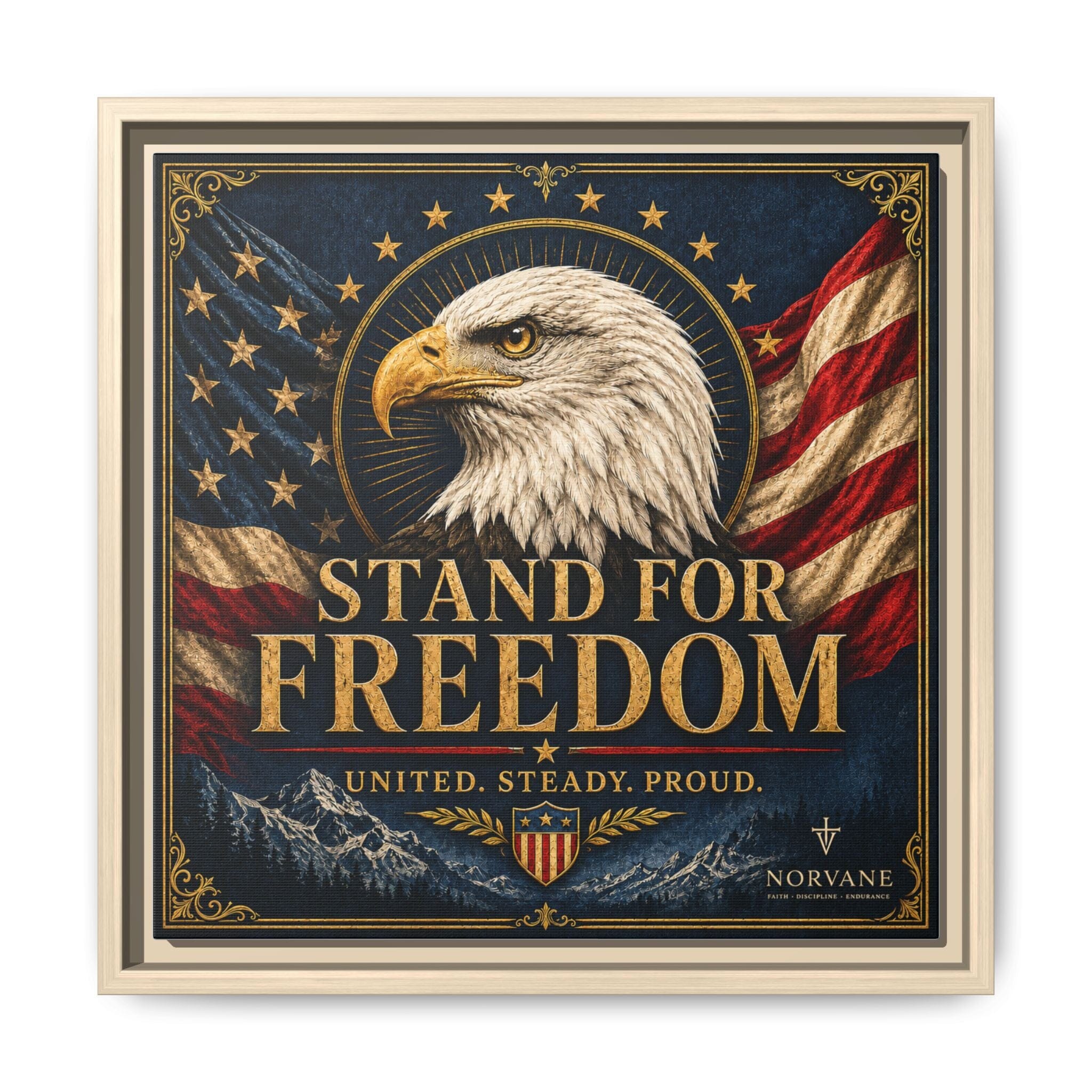 Norvane Stand for Freedom Framed Canvas – Eagle & American Flag Wall Art in Natural – view 30