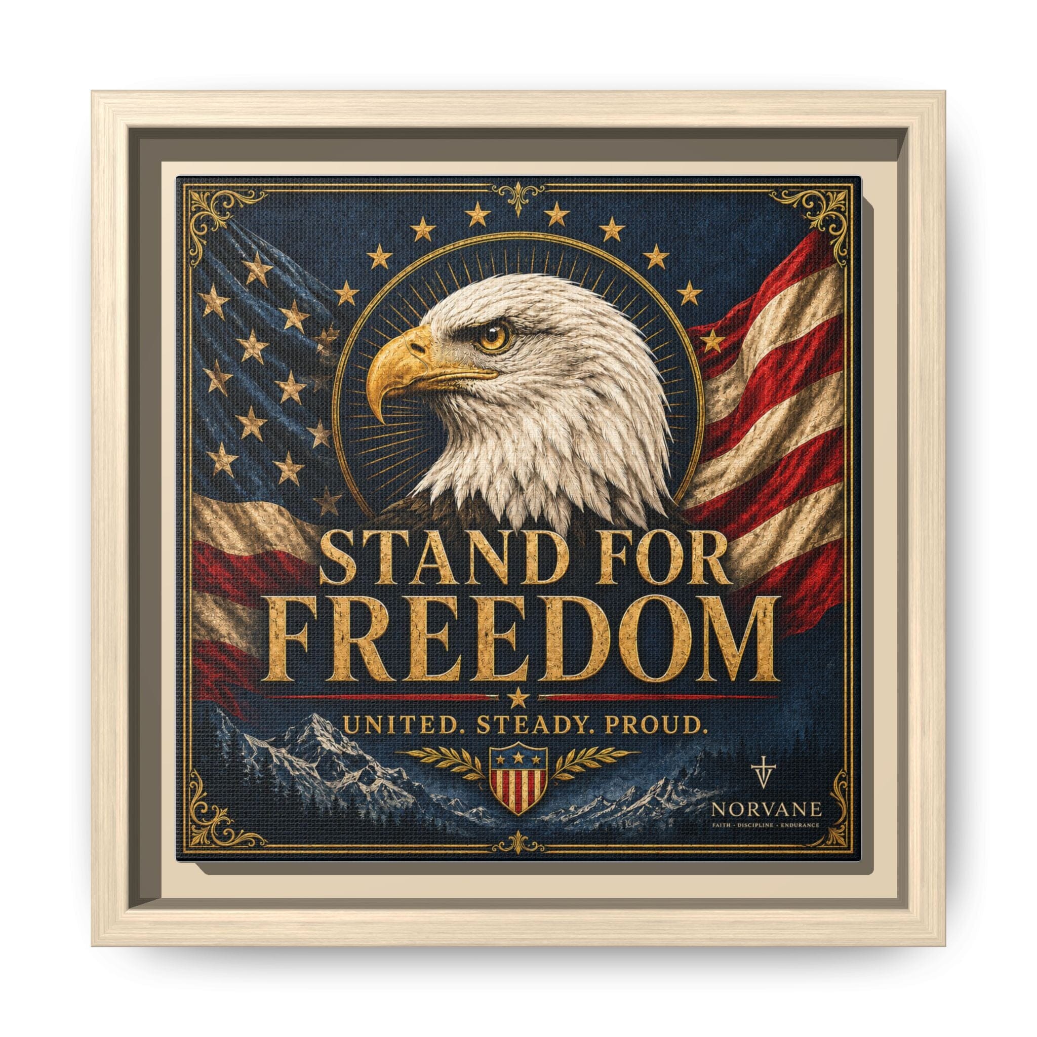 Norvane Stand for Freedom Framed Canvas – Eagle & American Flag Wall Art in Natural – view 8