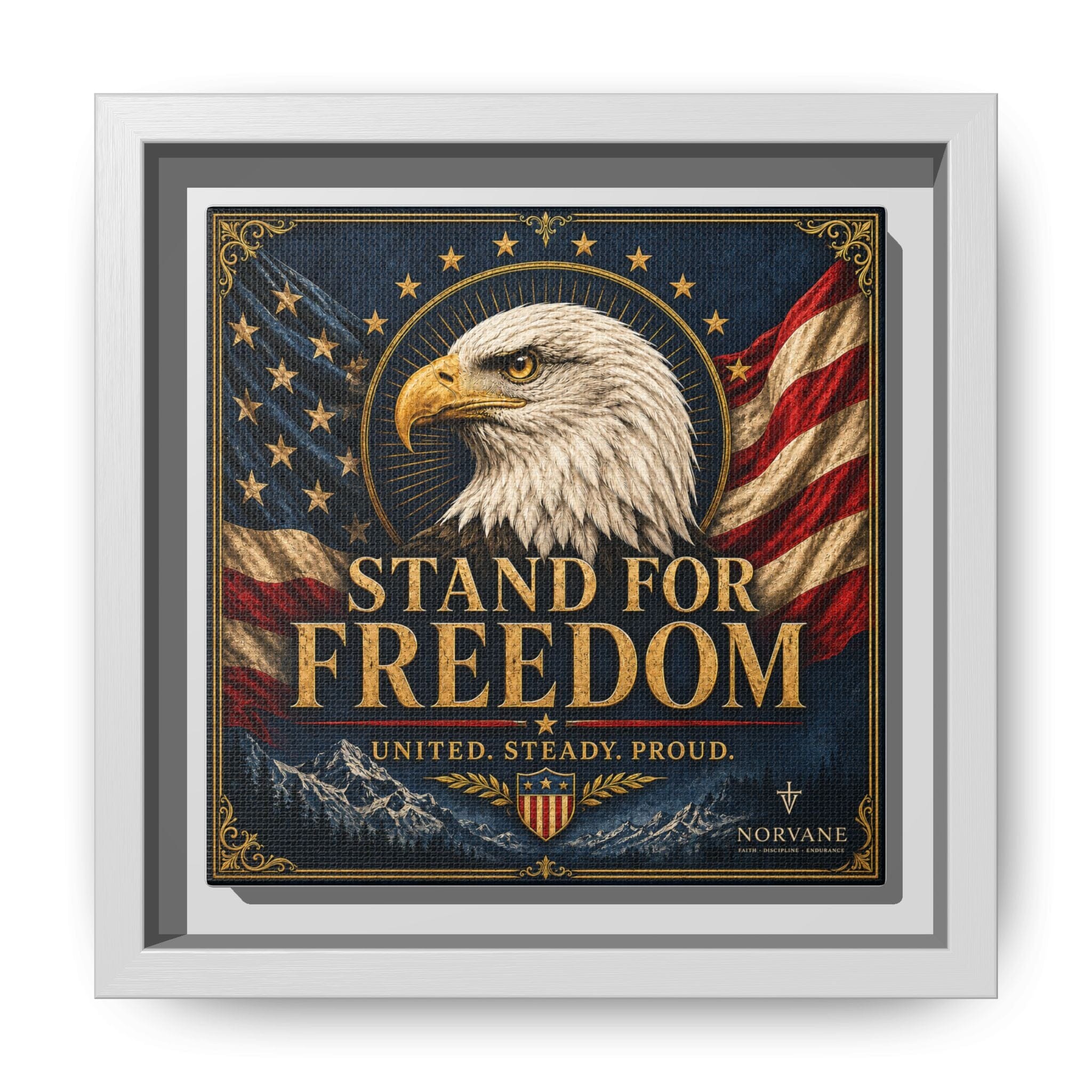 Norvane Stand for Freedom Framed Canvas – Eagle & American Flag Wall Art in White – view 17