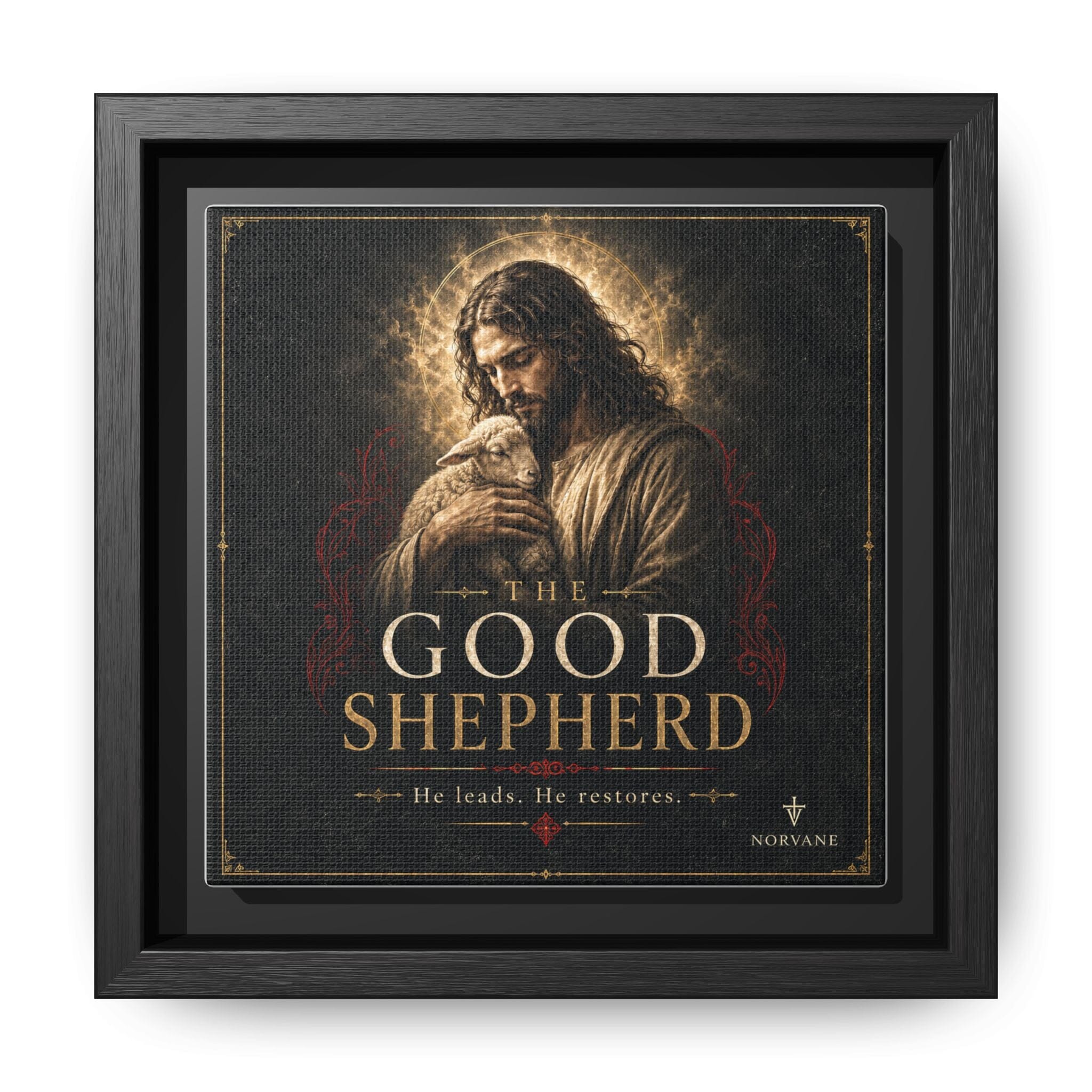 Norvane The Good Shepherd Framed Canvas – He Leads, He Restores Wall Art in Black – view 18