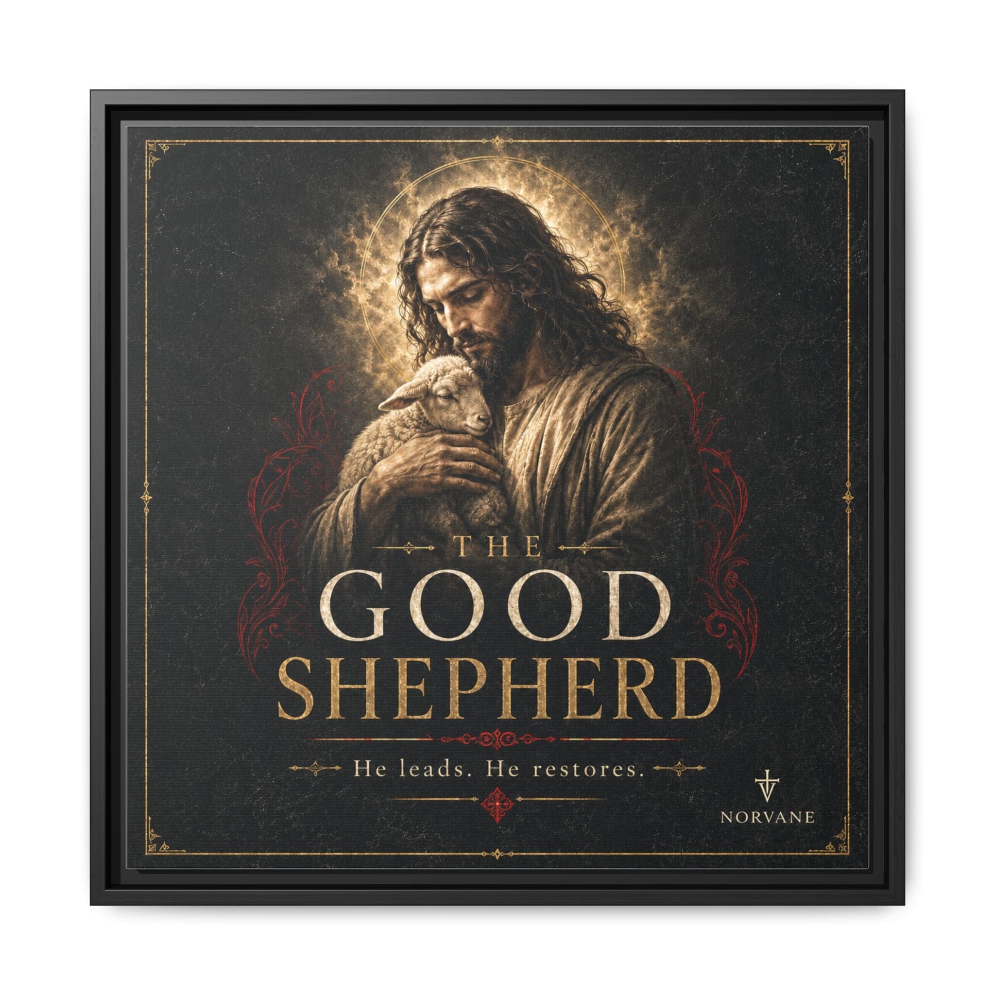 Norvane The Good Shepherd Framed Canvas – He Leads, He Restores Wall Art in Black – view 21