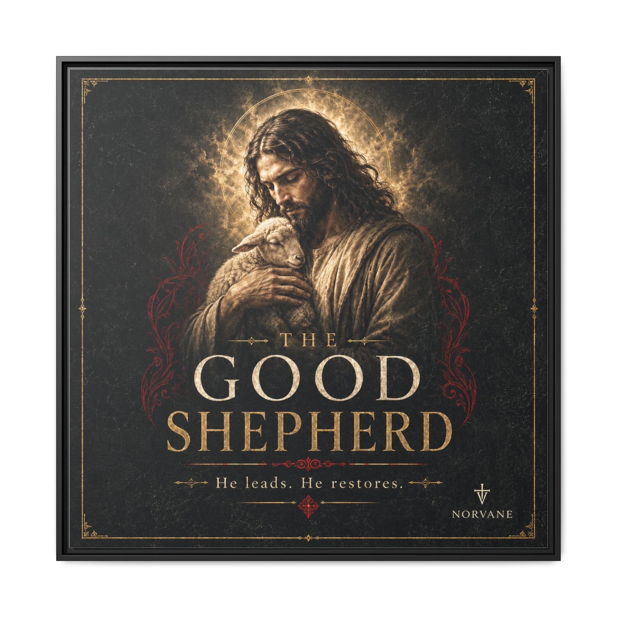 Norvane The Good Shepherd Framed Canvas – He Leads, He Restores Wall Art in Black – view 26