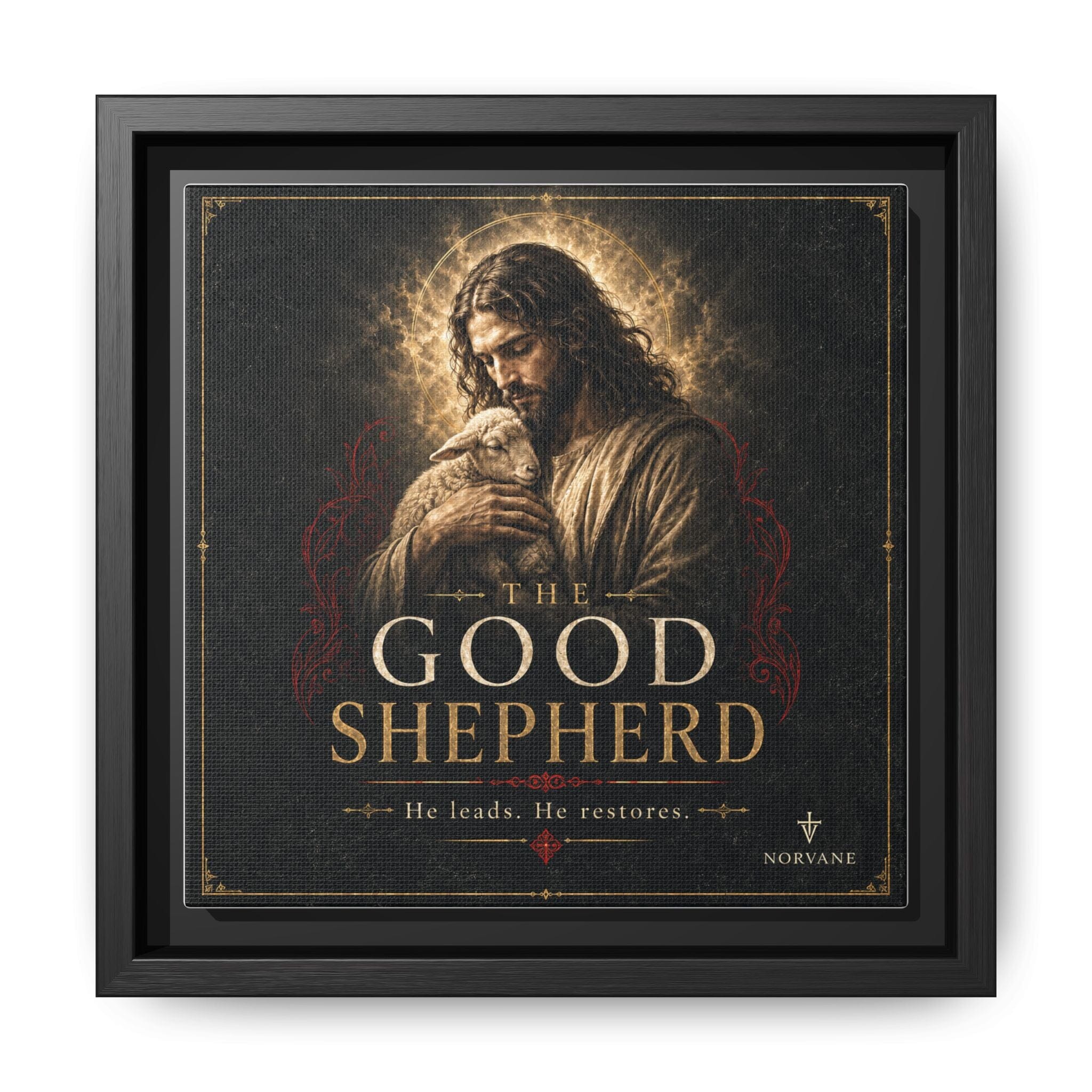 Norvane The Good Shepherd Framed Canvas – He Leads, He Restores Wall Art in Black – view 6