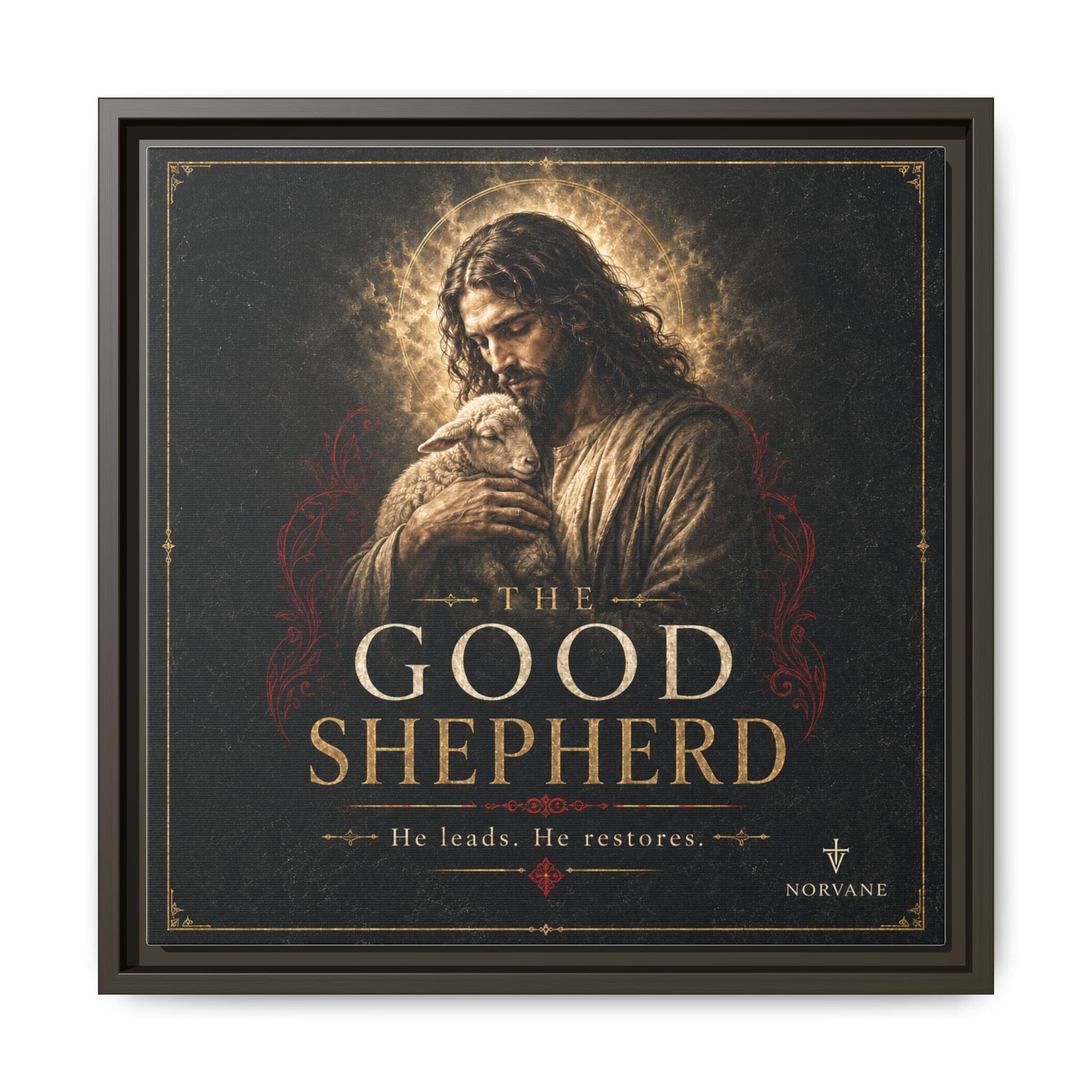 Norvane The Good Shepherd Framed Canvas – He Leads, He Restores Wall Art in Espresso – view 14
