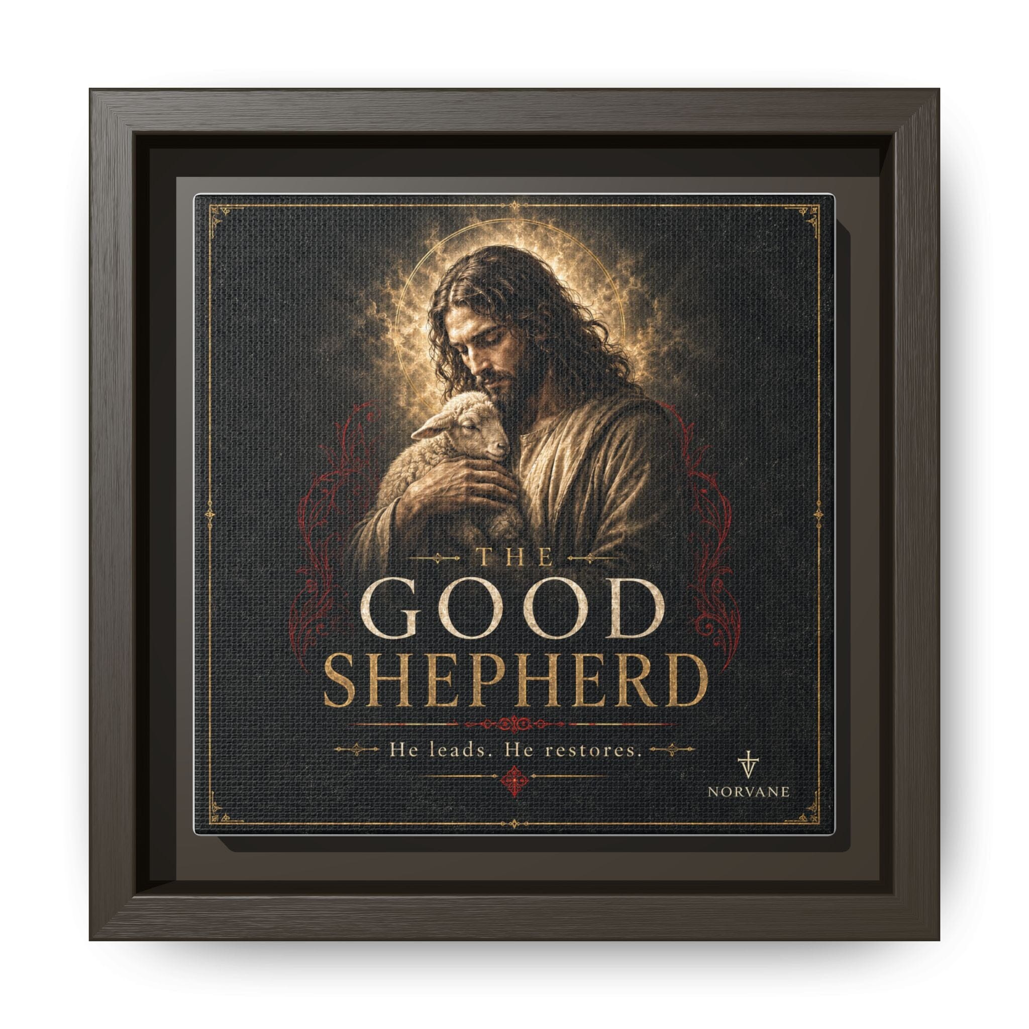 Norvane The Good Shepherd Framed Canvas – He Leads, He Restores Wall Art in Espresso – view 19