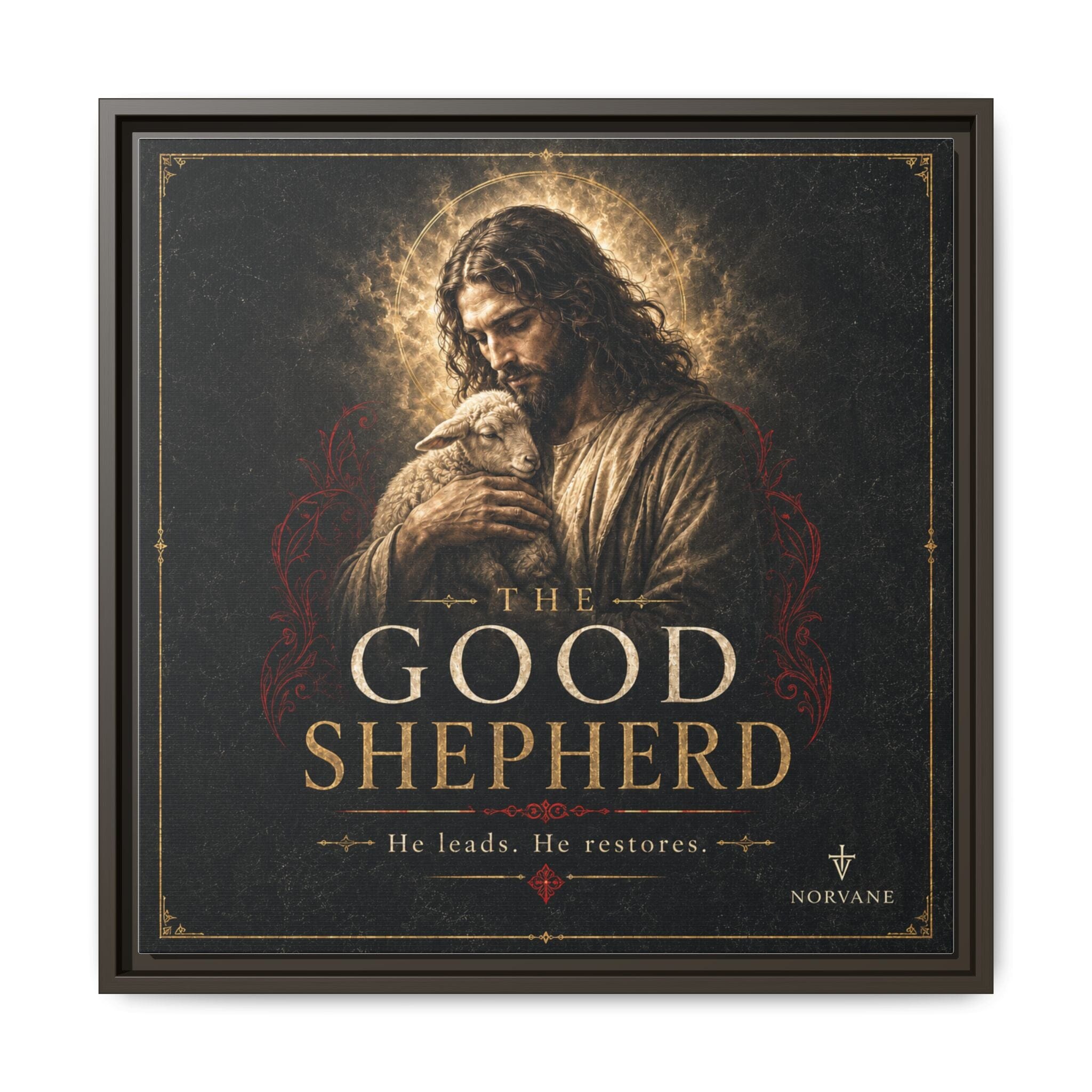 Norvane The Good Shepherd Framed Canvas – He Leads, He Restores Wall Art in Espresso – view 22