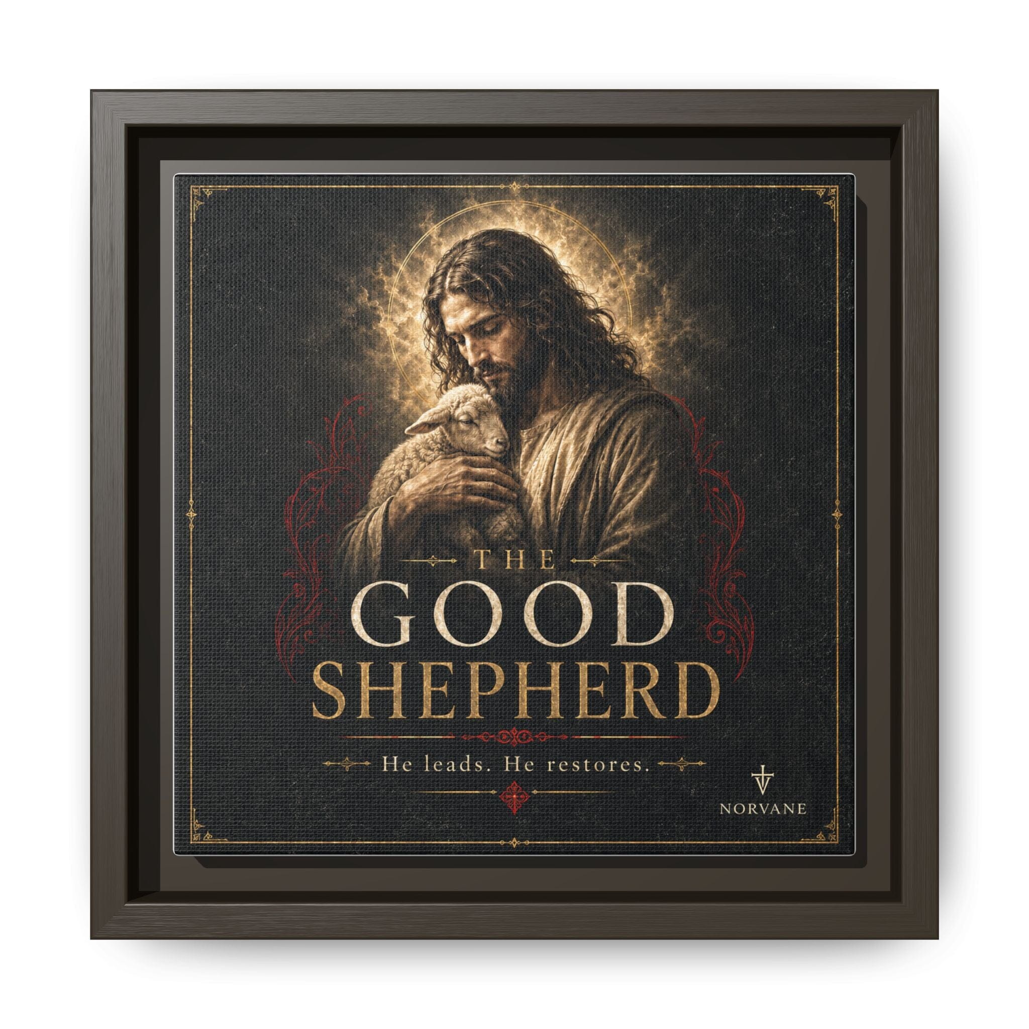 Norvane The Good Shepherd Framed Canvas – He Leads, He Restores Wall Art in Espresso – view 7