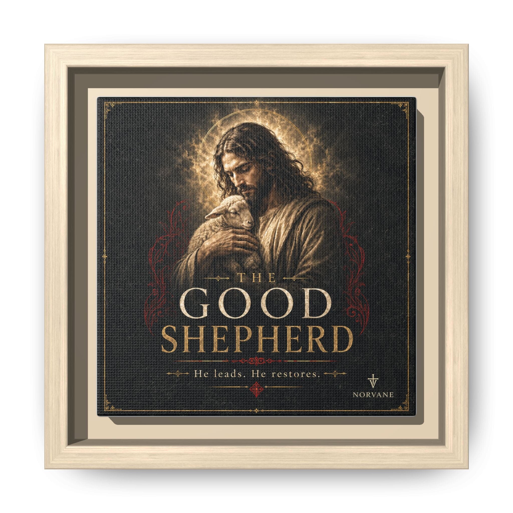 Norvane The Good Shepherd Framed Canvas – He Leads, He Restores Wall Art in Natural – view 20