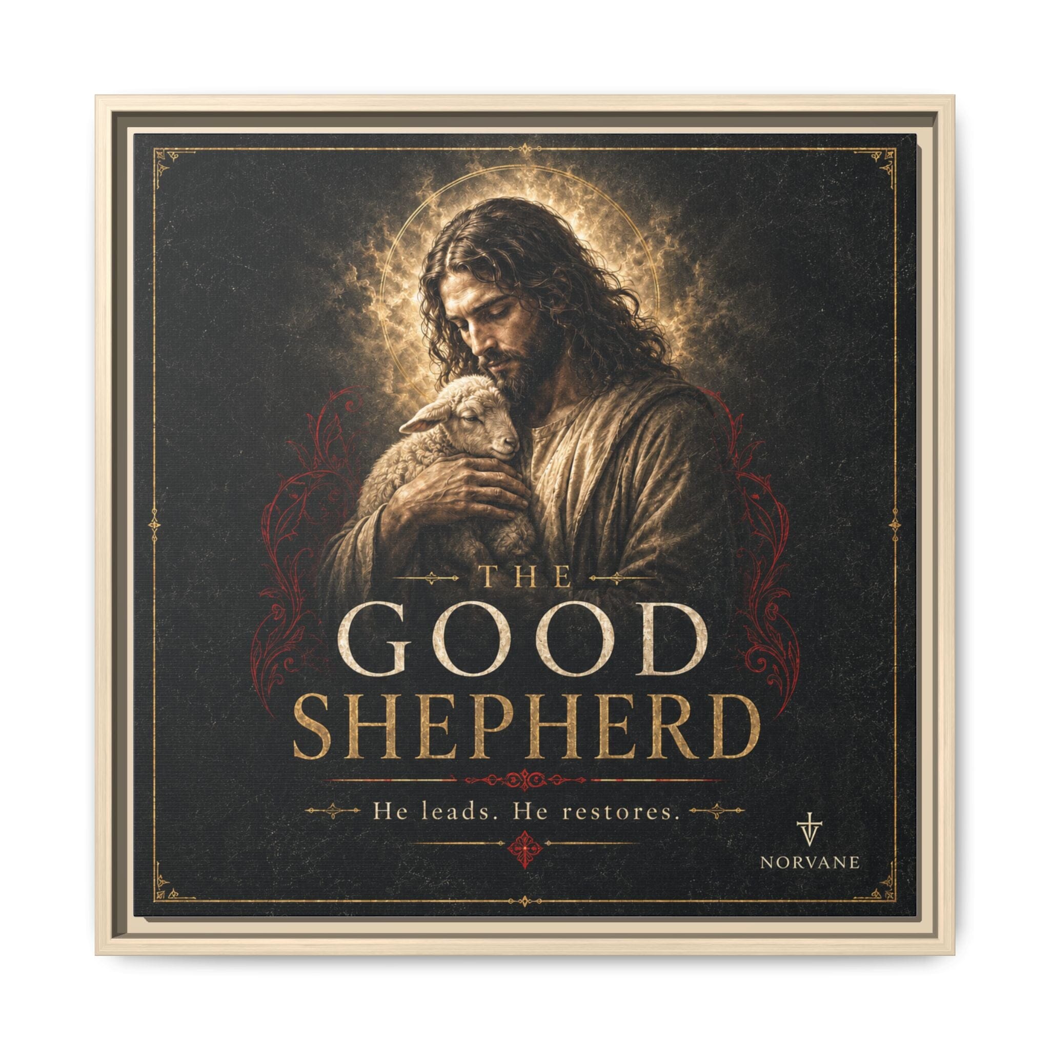 Norvane The Good Shepherd Framed Canvas – He Leads, He Restores Wall Art in Natural – view 23