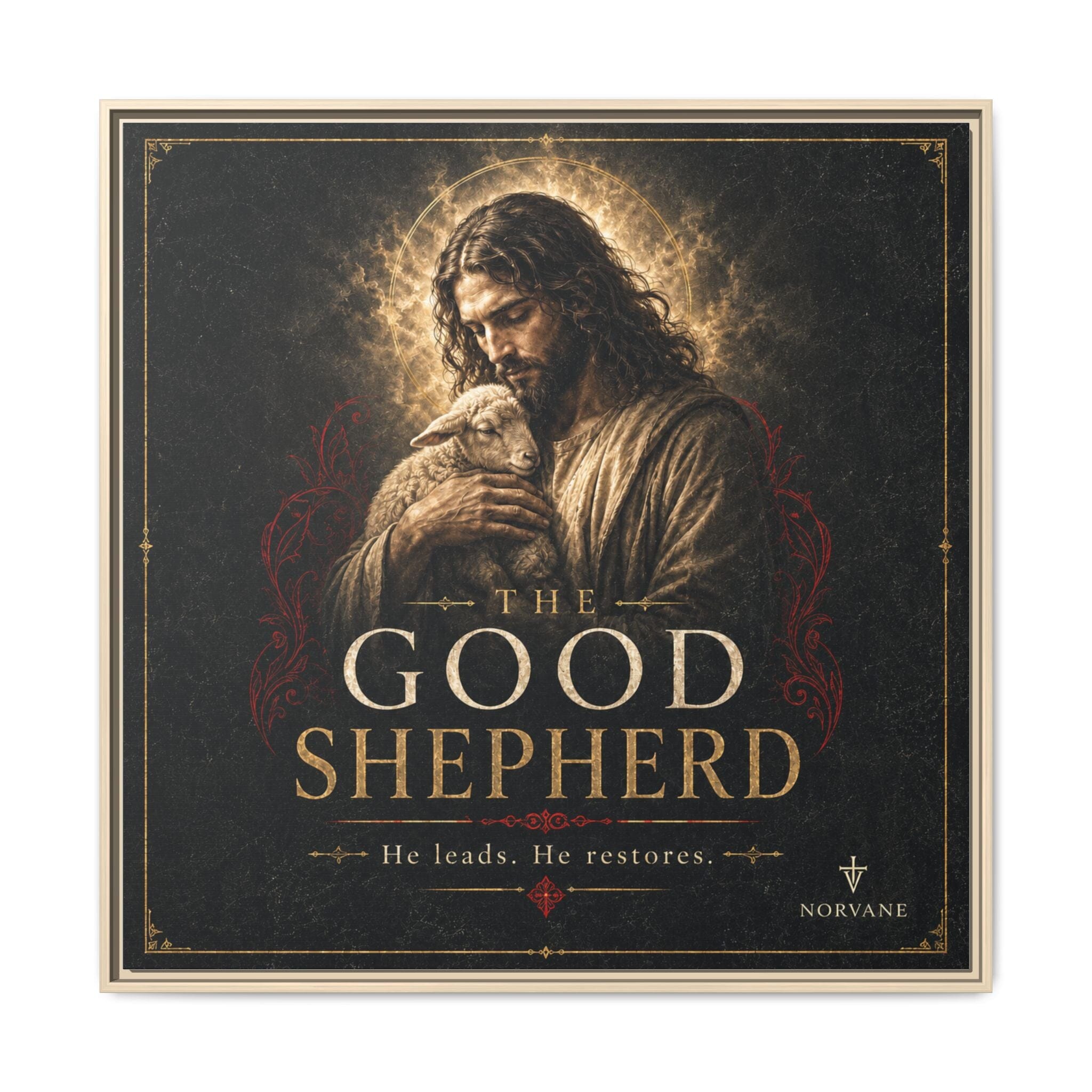Norvane The Good Shepherd Framed Canvas – He Leads, He Restores Wall Art in Natural – view 27