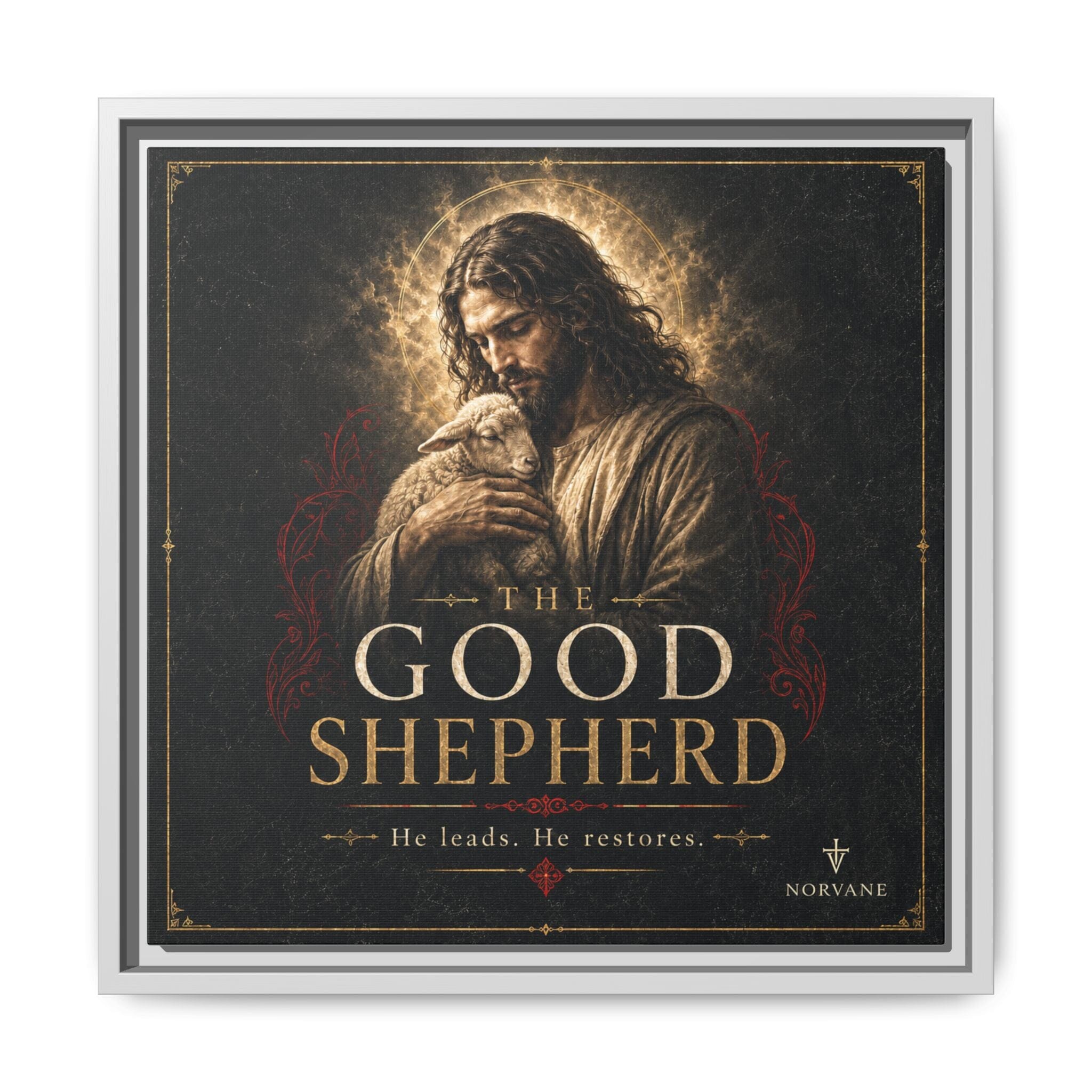 Norvane The Good Shepherd Framed Canvas – He Leads, He Restores Wall Art in White – view 15