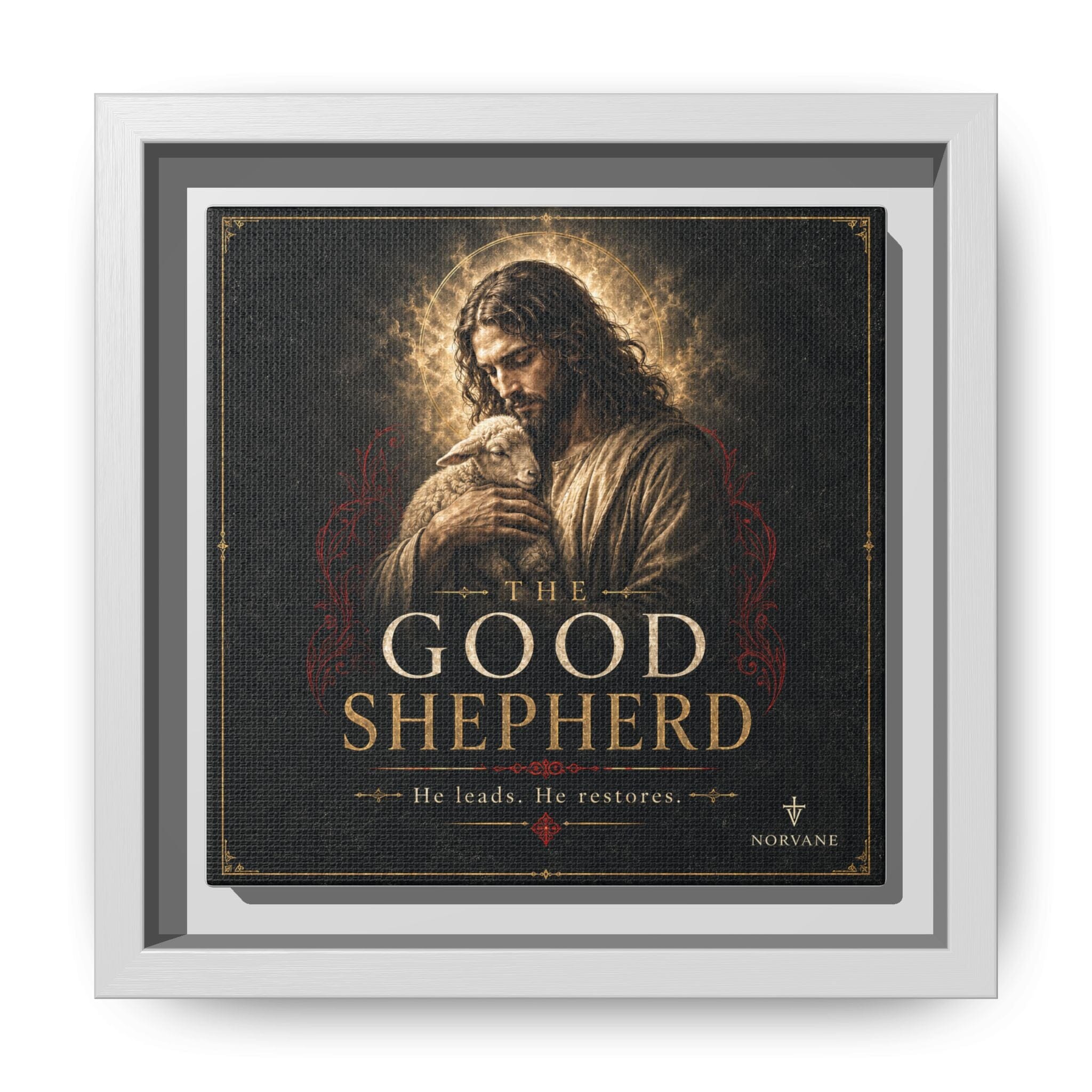 Norvane The Good Shepherd Framed Canvas – He Leads, He Restores Wall Art in White – view 17