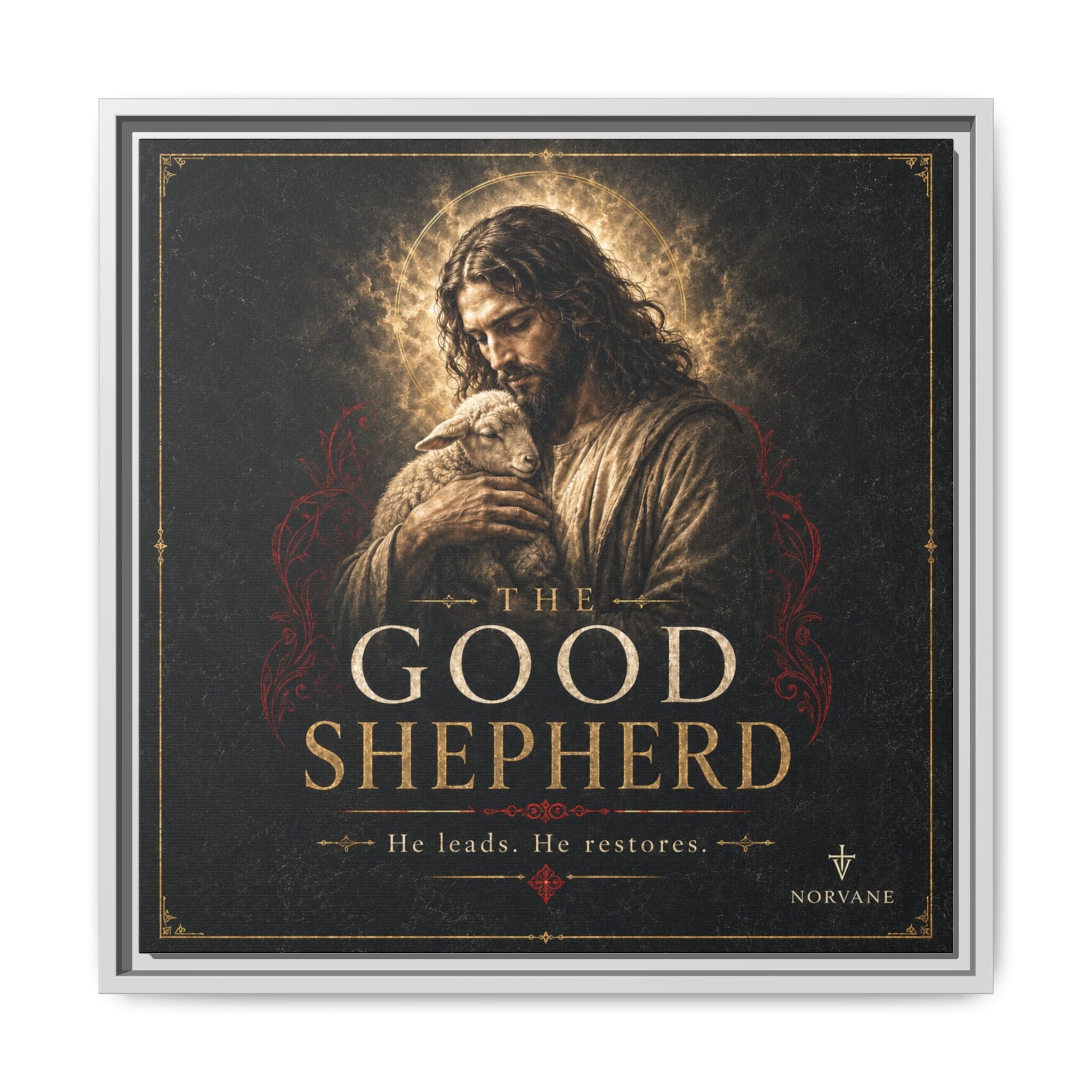 Norvane The Good Shepherd Framed Canvas – He Leads, He Restores Wall Art in White – view 24