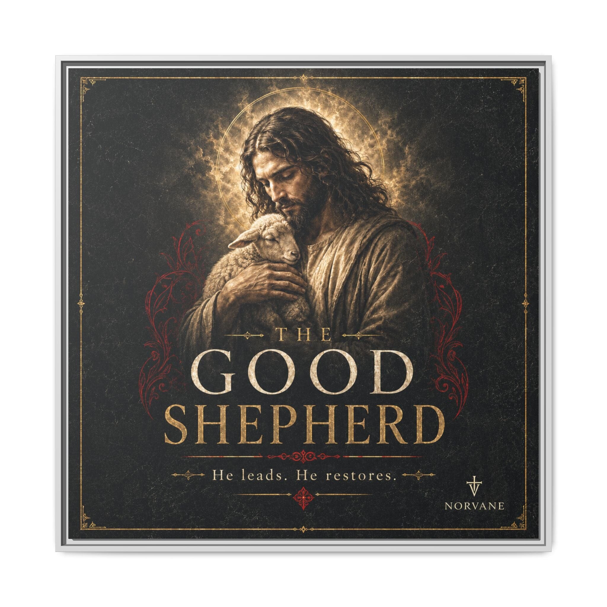 Norvane The Good Shepherd Framed Canvas – He Leads, He Restores Wall Art in White – view 25