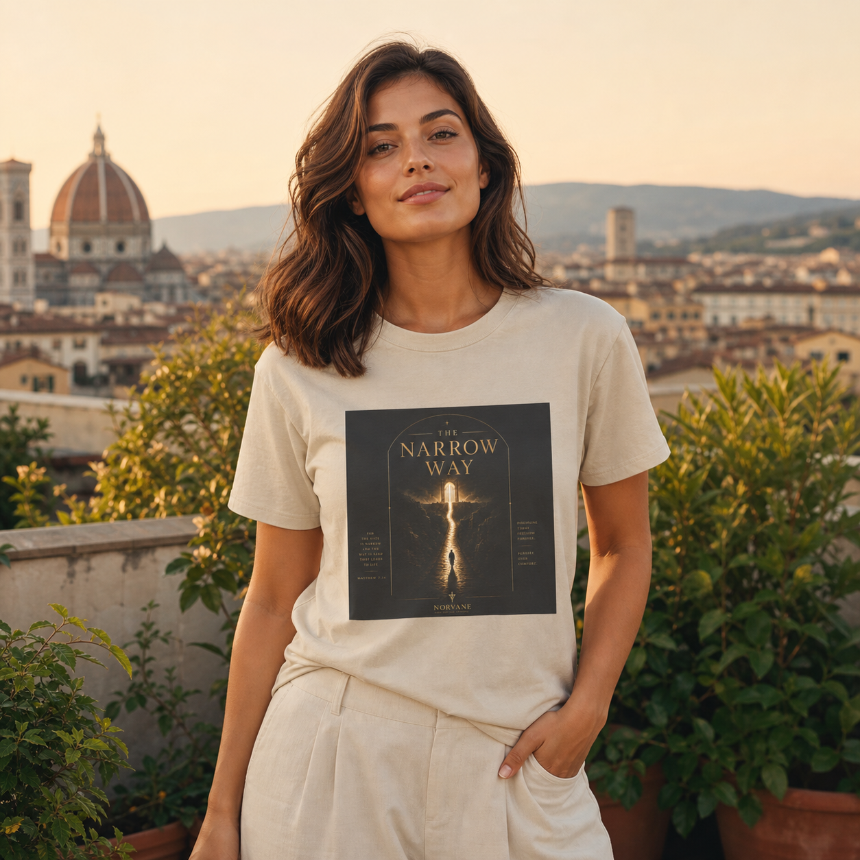 Norvane The Narrow Way T-Shirt – Inspirational Graphic Tee in Sand