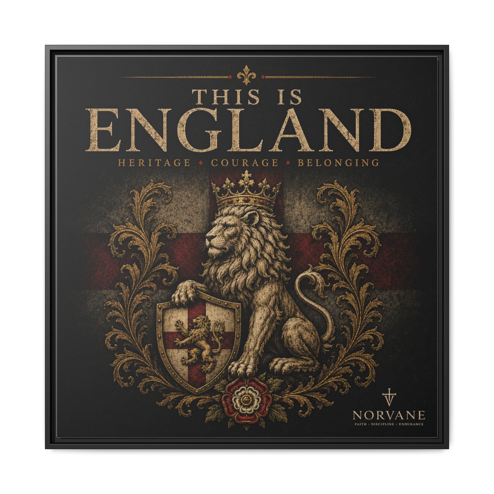 Norvane This Is England Framed Canvas – Vintage Lion Crest Wall Decor in Black – view 11