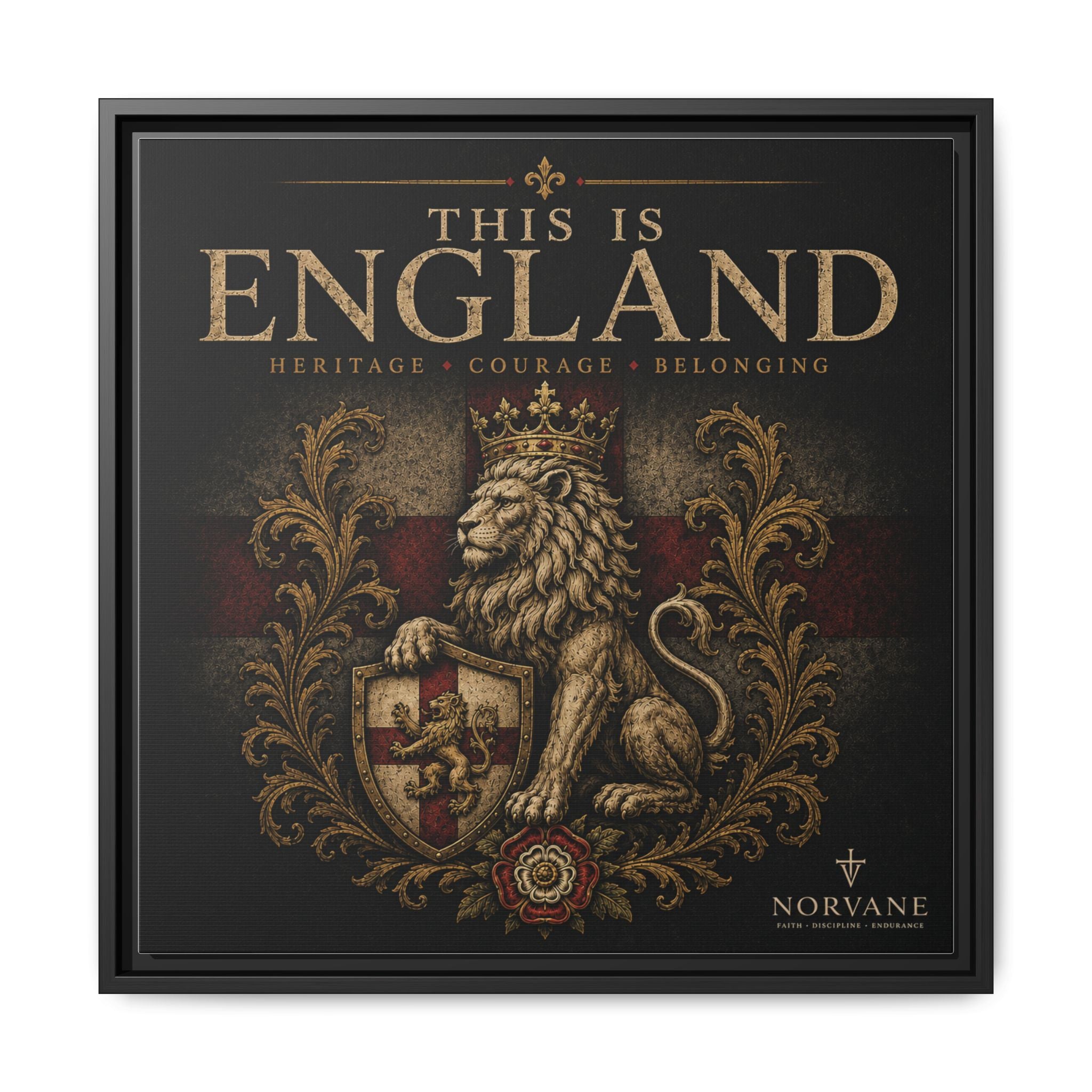 Norvane This Is England Framed Canvas – Vintage Lion Crest Wall Decor in Black – view 21