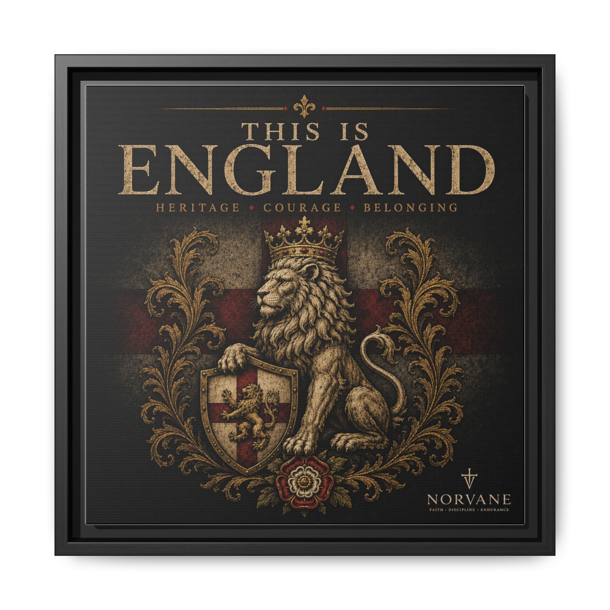 Norvane This Is England Framed Canvas – Vintage Lion Crest Wall Decor in Black – view 29