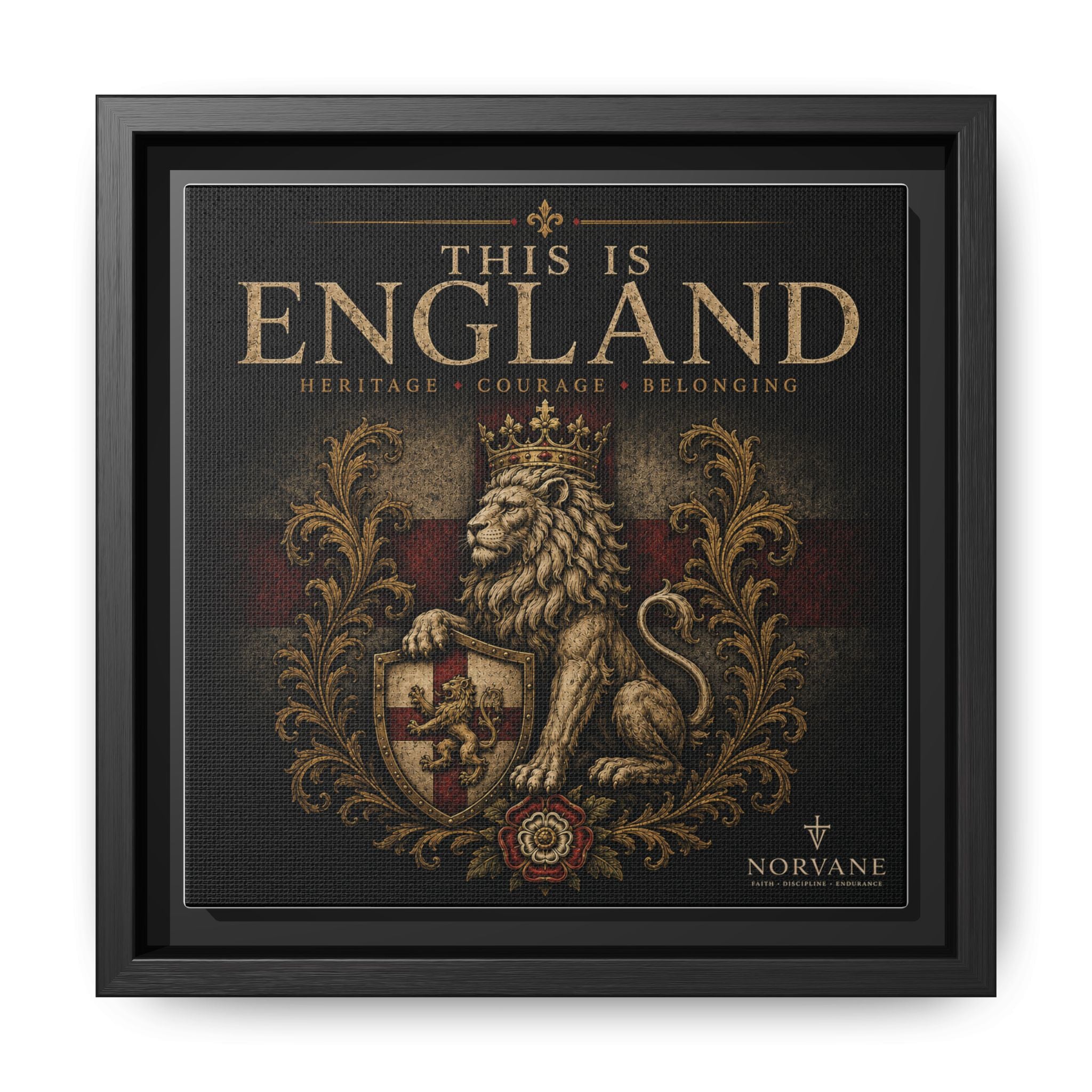 Norvane This Is England Framed Canvas – Vintage Lion Crest Wall Decor in Black – view 6